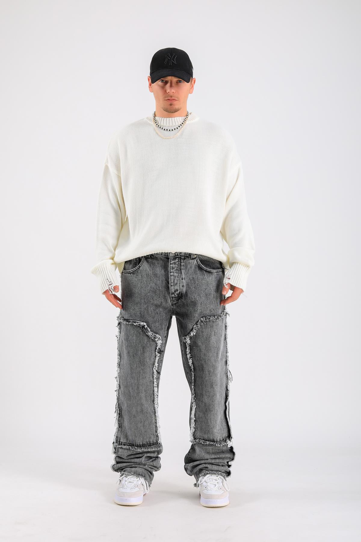 Loose Fit Torn Detail Jean - Anthracite P1096