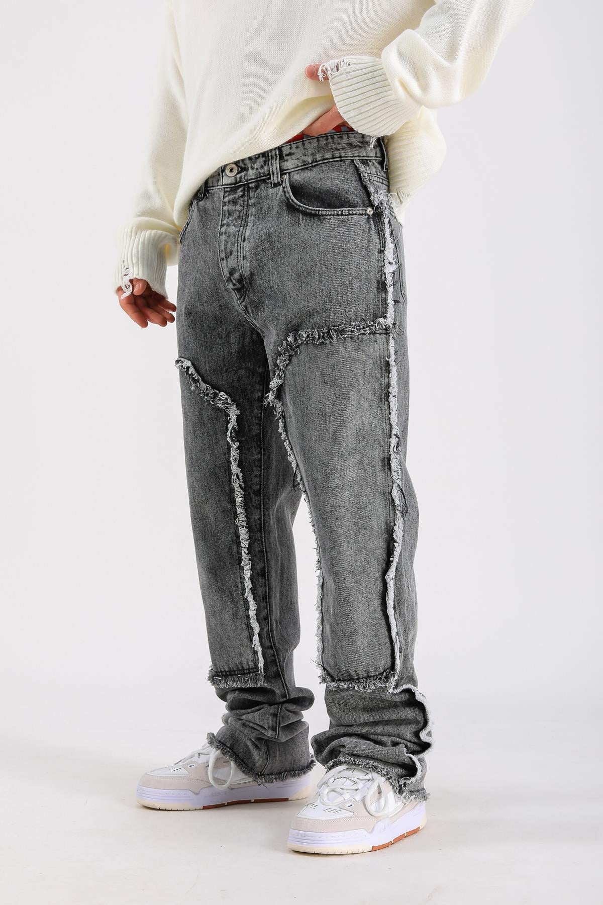 Loose Fit Torn Detail Jean - Anthracite P1096