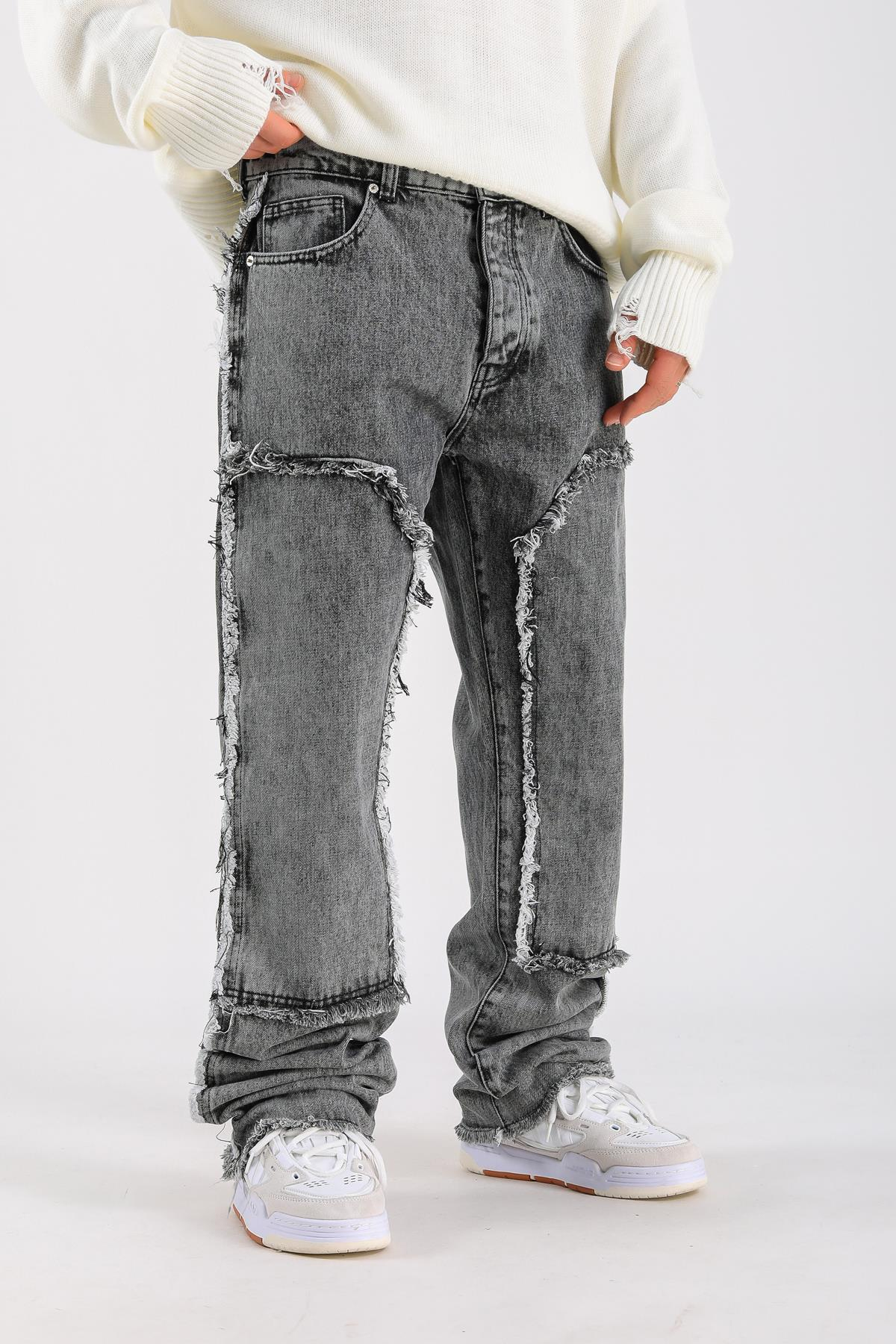 Loose Fit Torn Detail Jean - Anthracite P1096