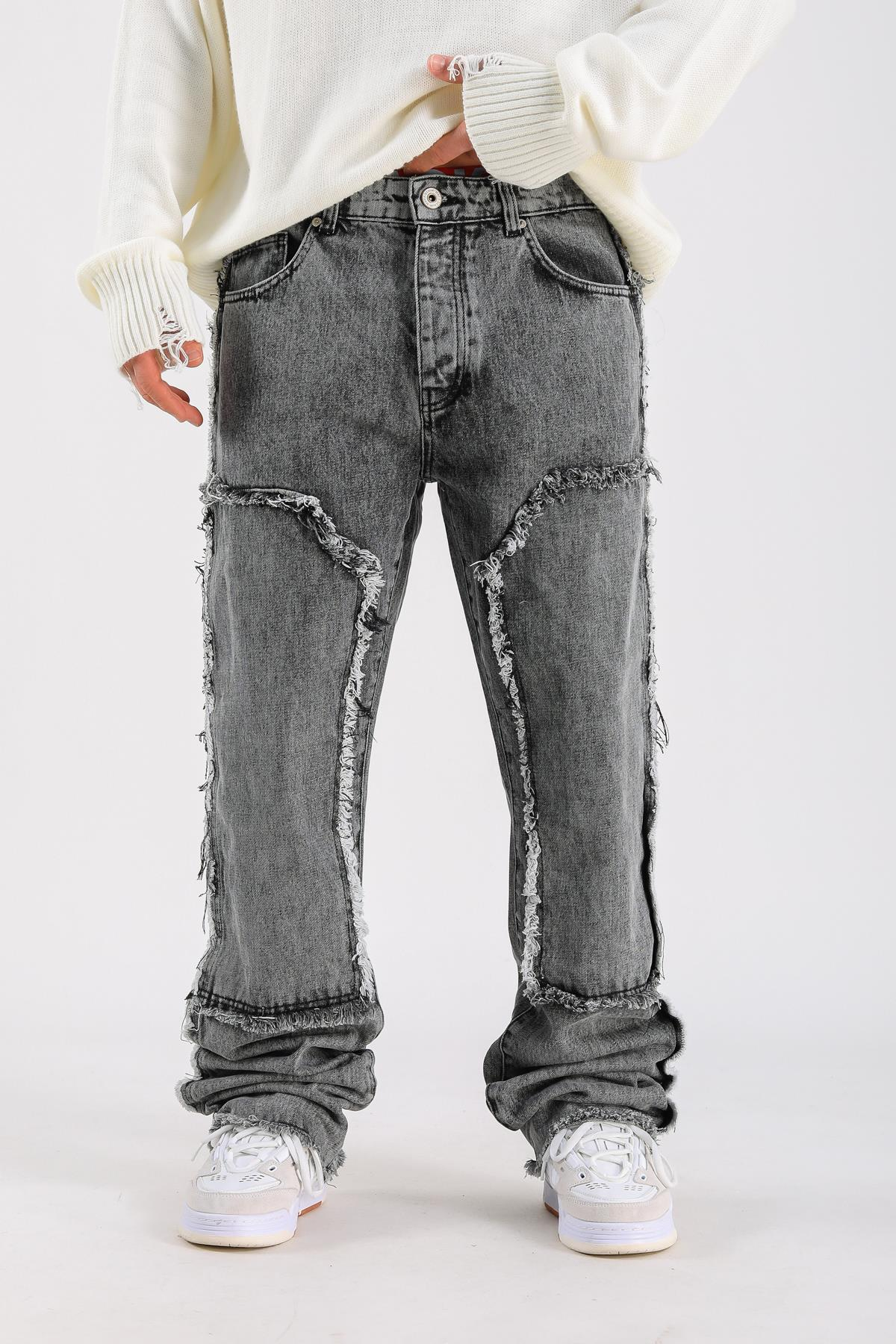 Loose Fit Torn Detail Jean - Anthracite P1096