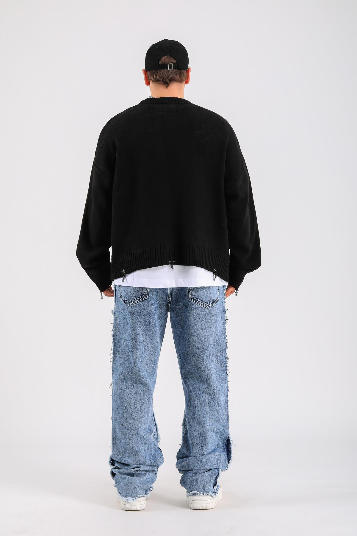 Loose Fit Torn Detail Jean - Dark Blue  P1098
