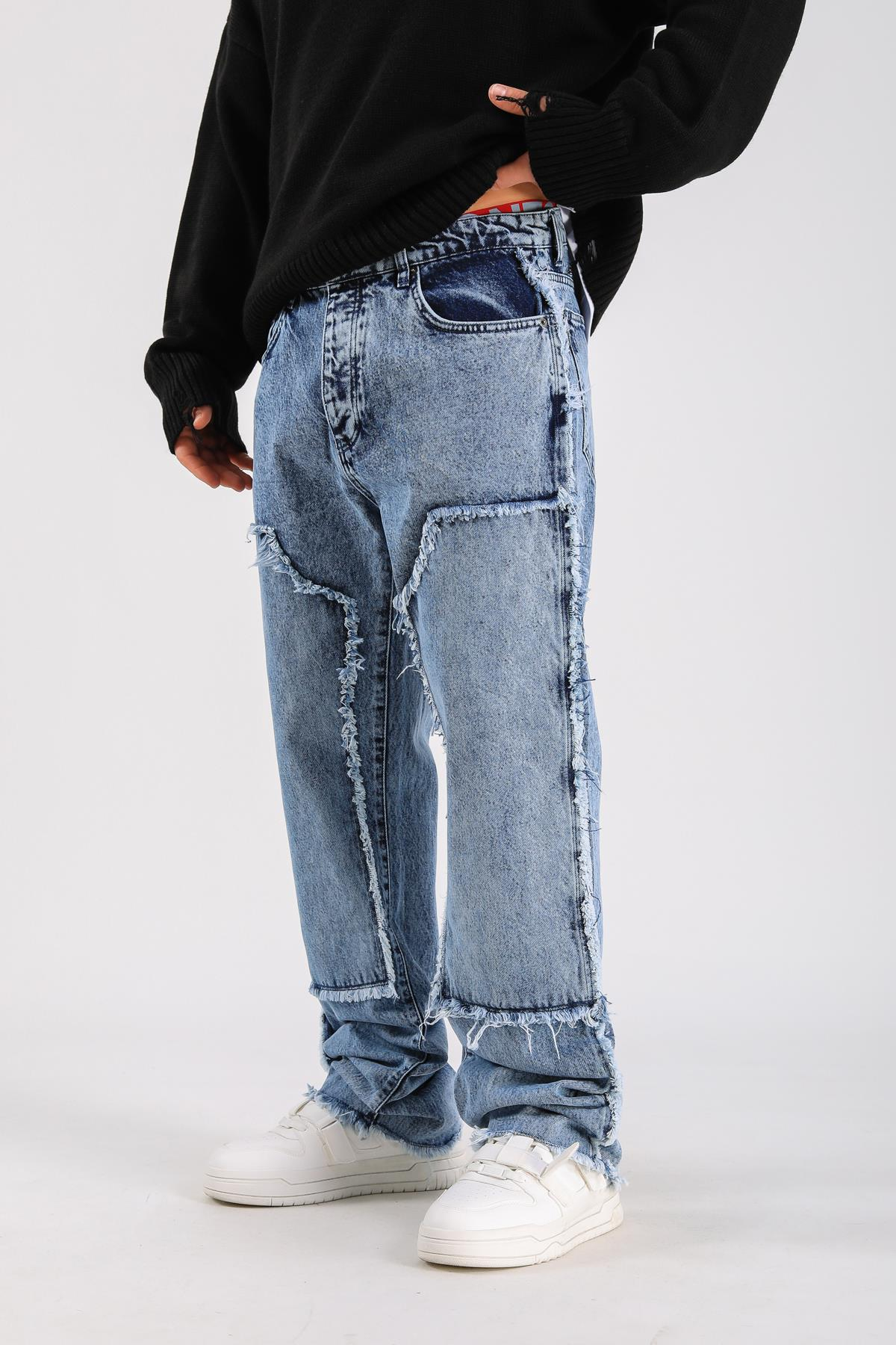 Loose Fit Torn Detail Jean - Dark Blue  P1098