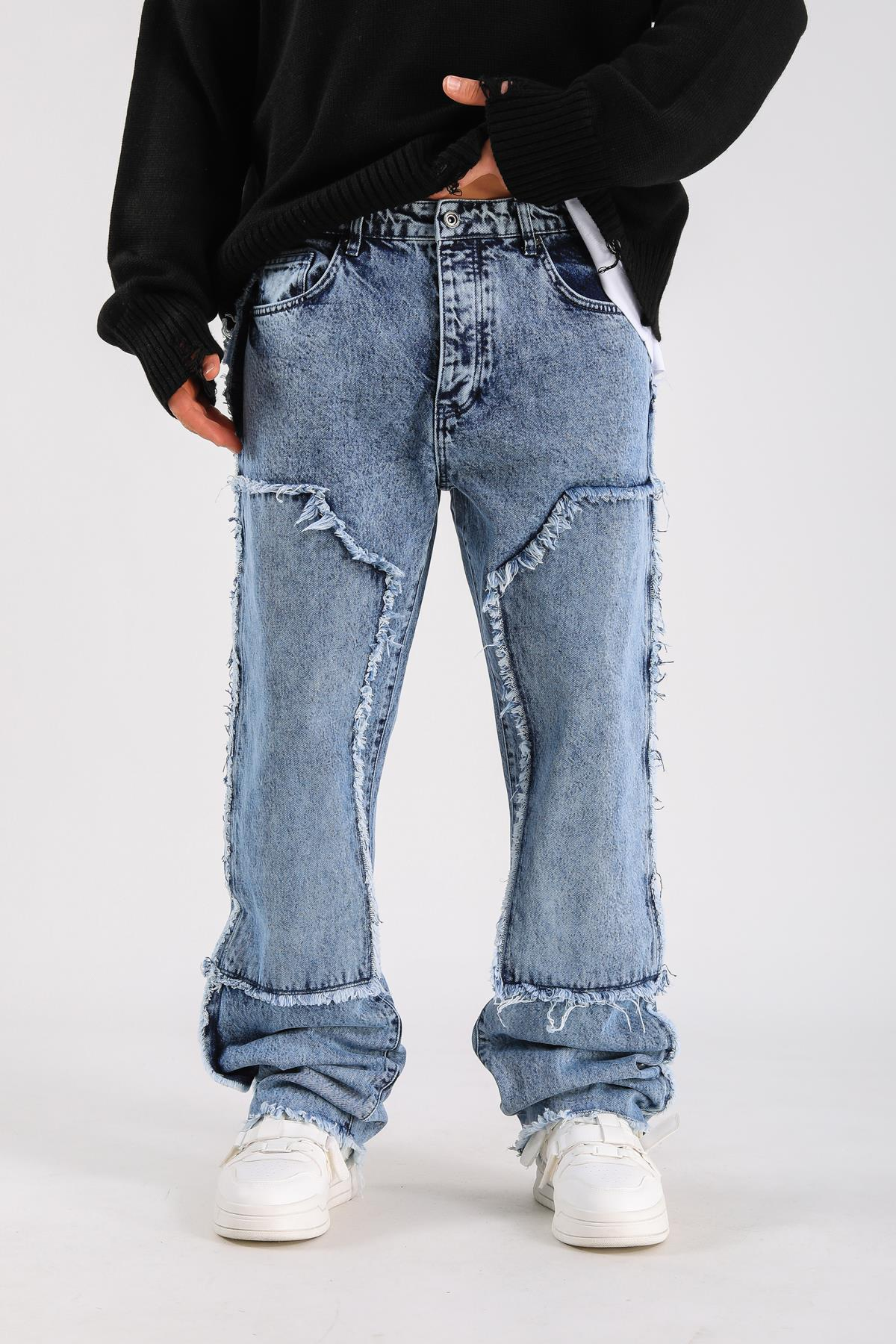 Loose Fit Torn Detail Jean - Dark Blue  P1098