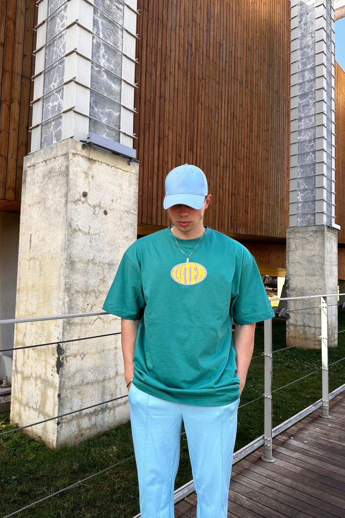 Luter Baskılı Yeşil Oversize Tshirt T1099