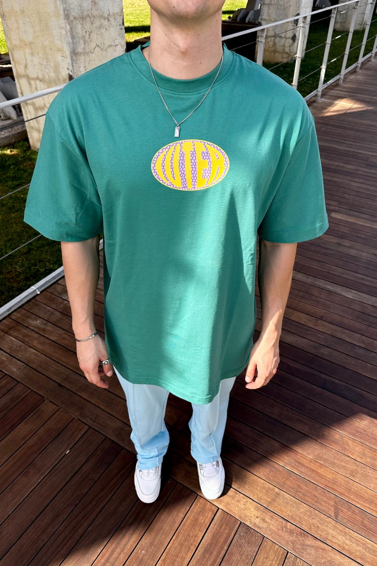 Luter Baskılı Yeşil Oversize Tshirt T1099