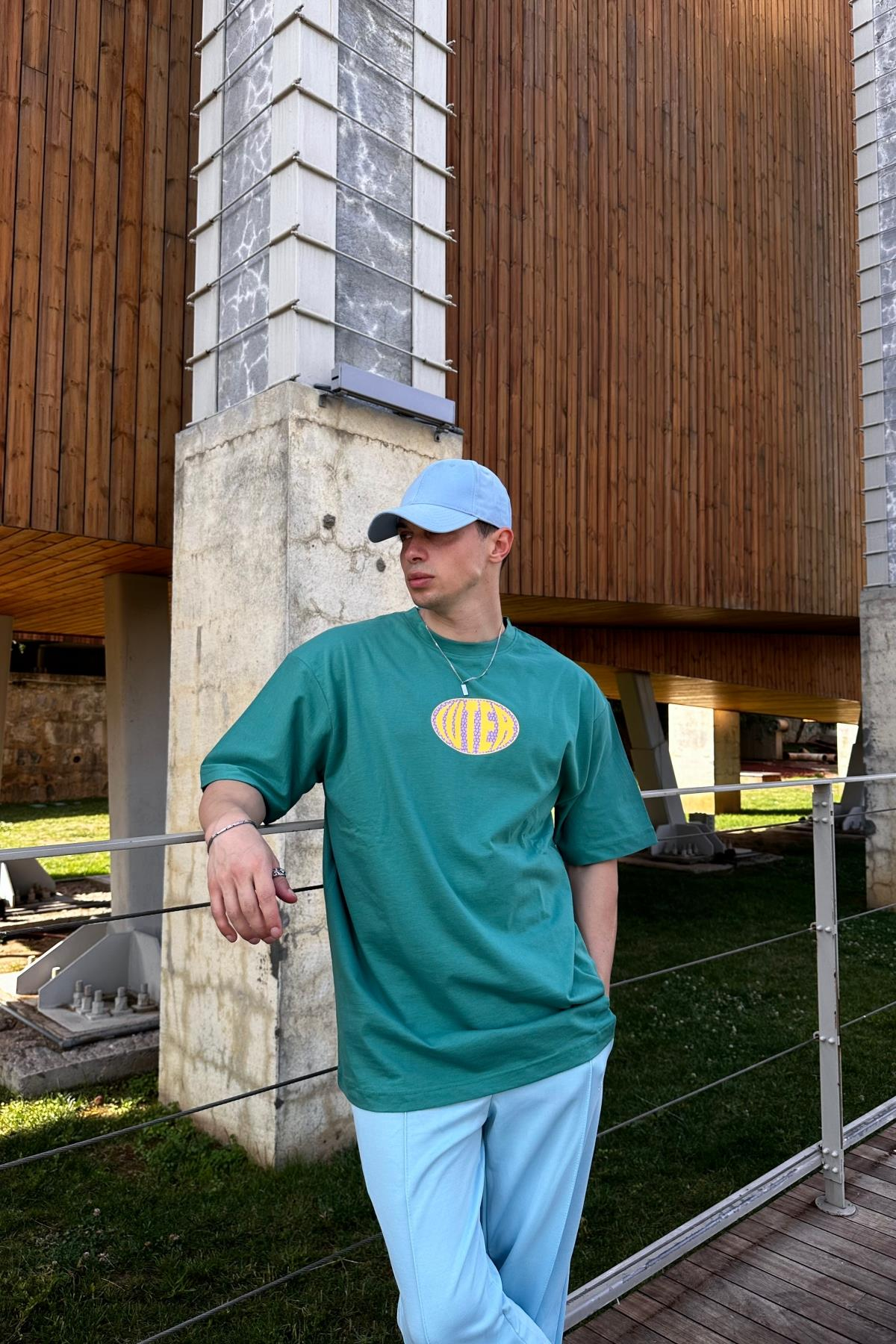 Luter Baskılı Yeşil Oversize Tshirt T1099