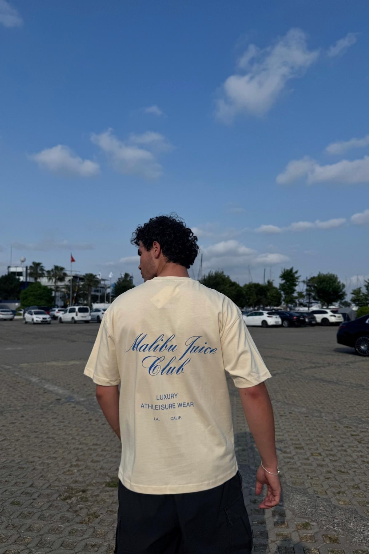 Malibu Baskılı Bej Oversize Tshirt PM01