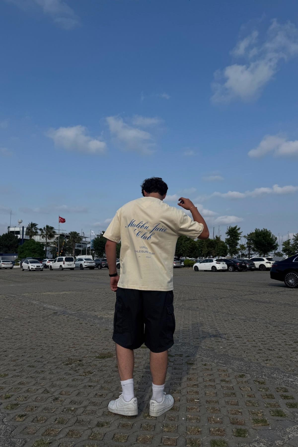Malibu Baskılı Bej Oversize Tshirt PM01