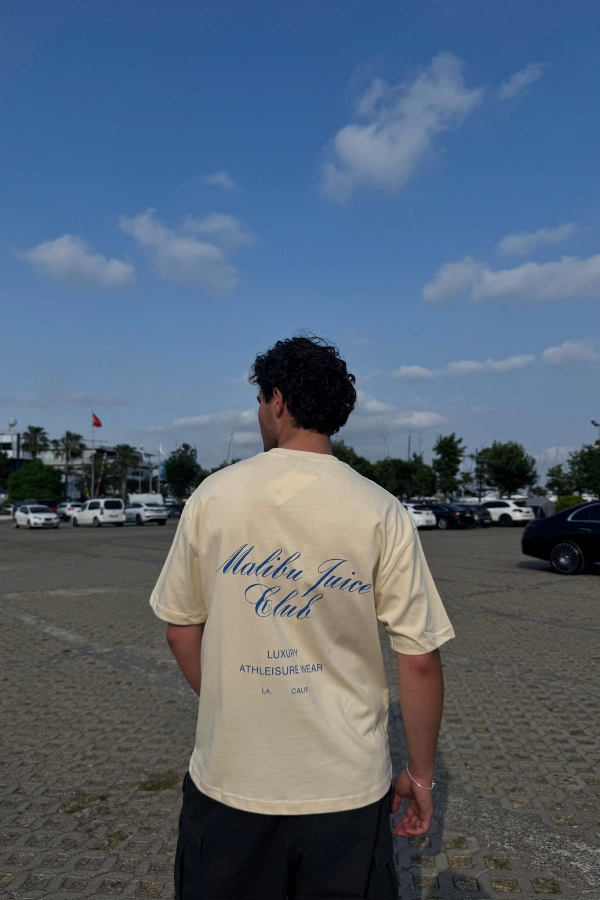 Malibu Baskılı Bej Oversize Tshirt PM01