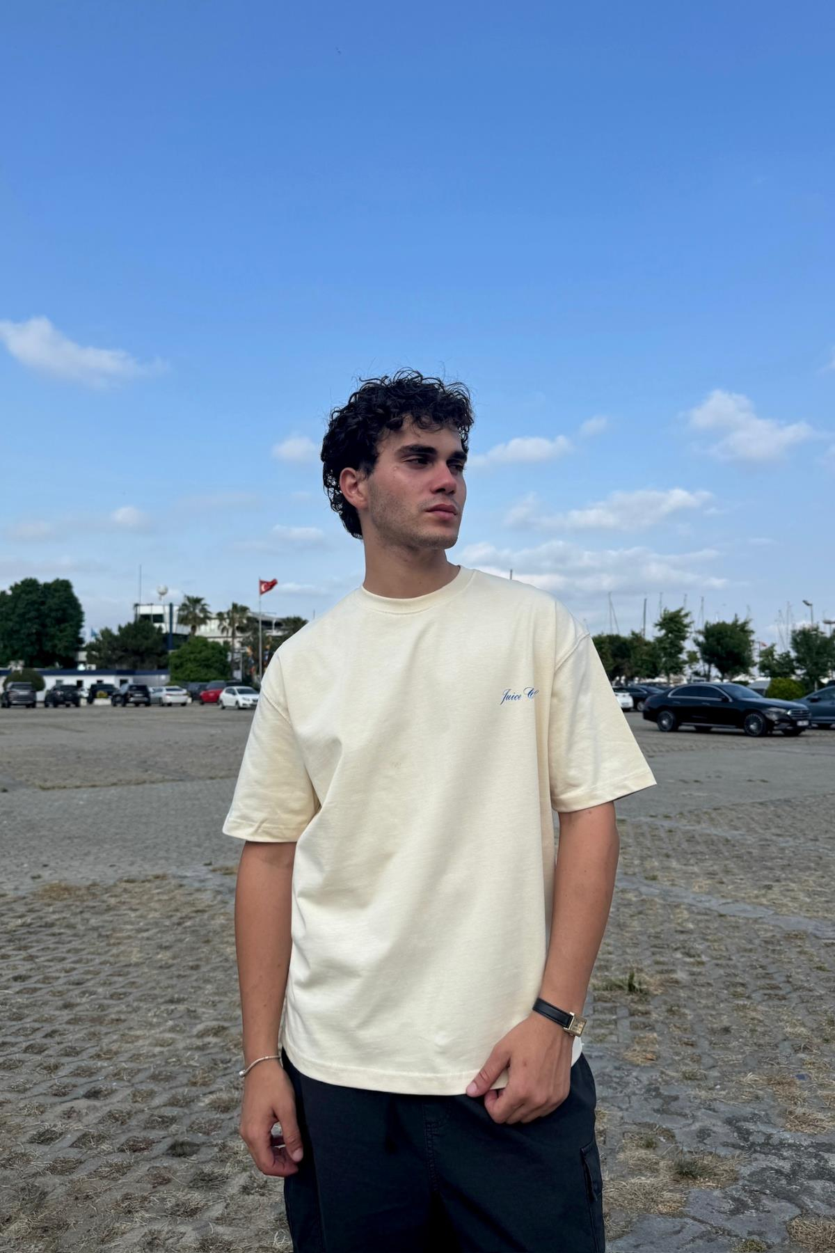Malibu Baskılı Bej Oversize Tshirt PM01