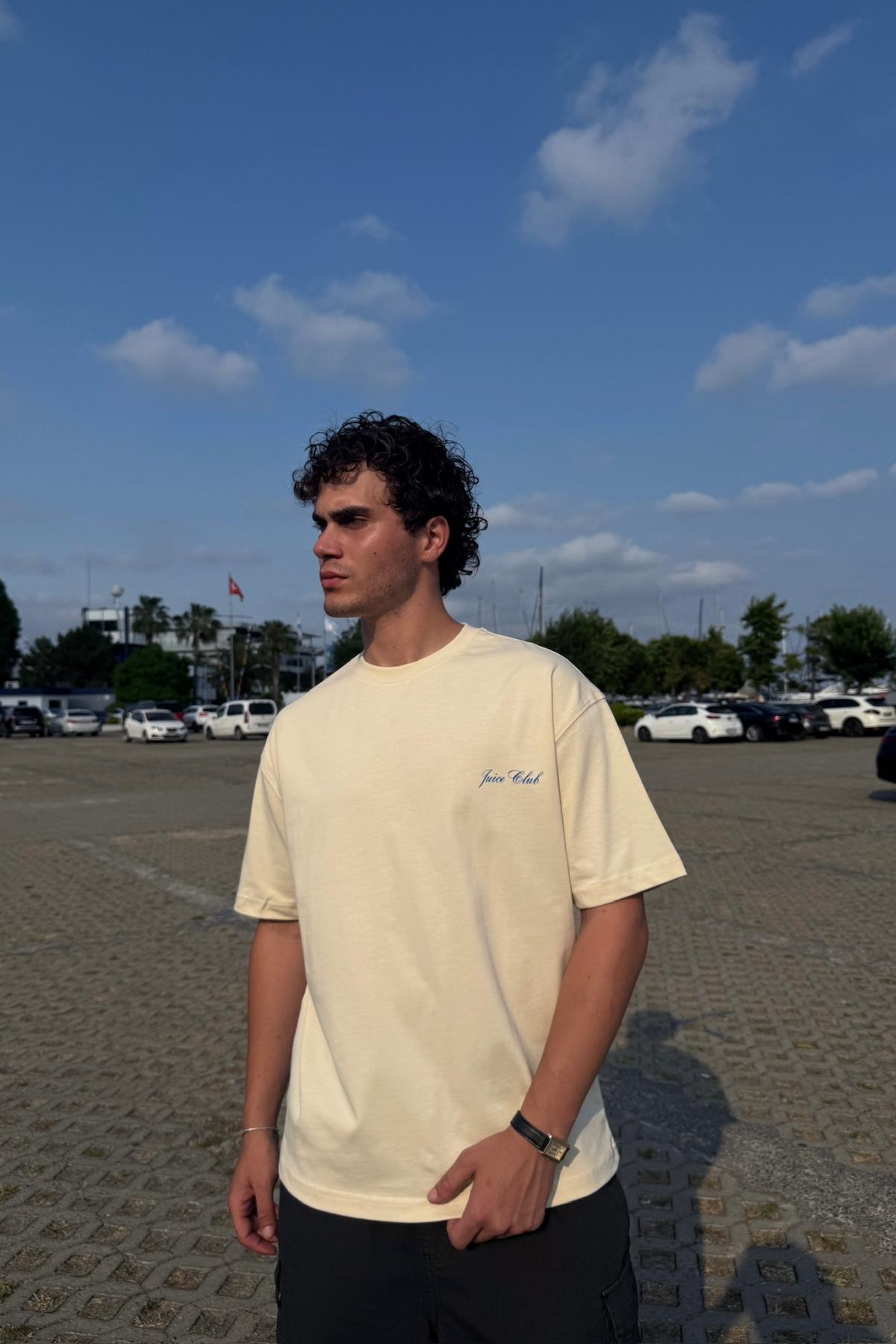 Malibu Baskılı Bej Oversize Tshirt PM01