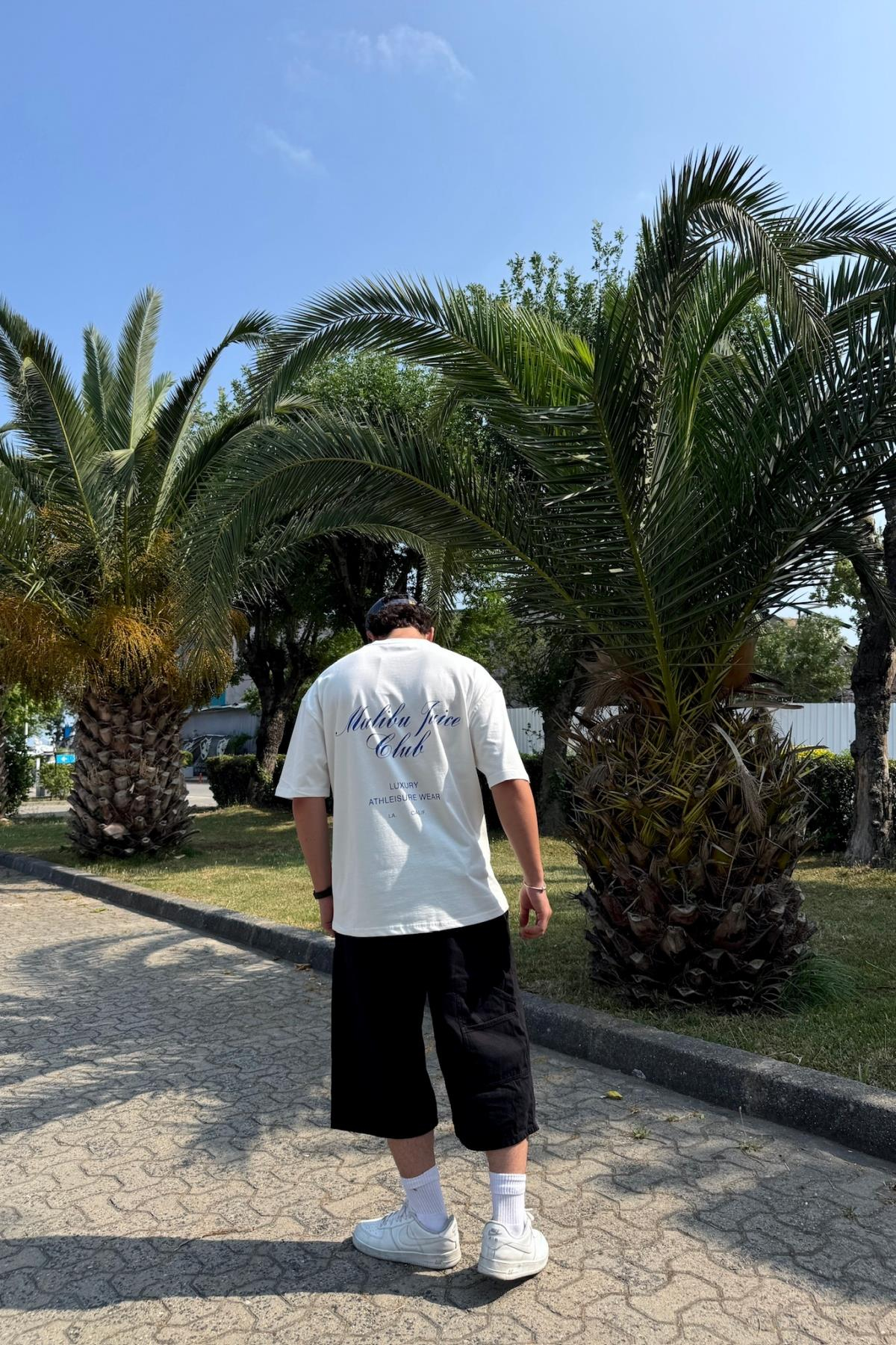 Malibu Baskılı Beyaz Oversize Tshirt PM01