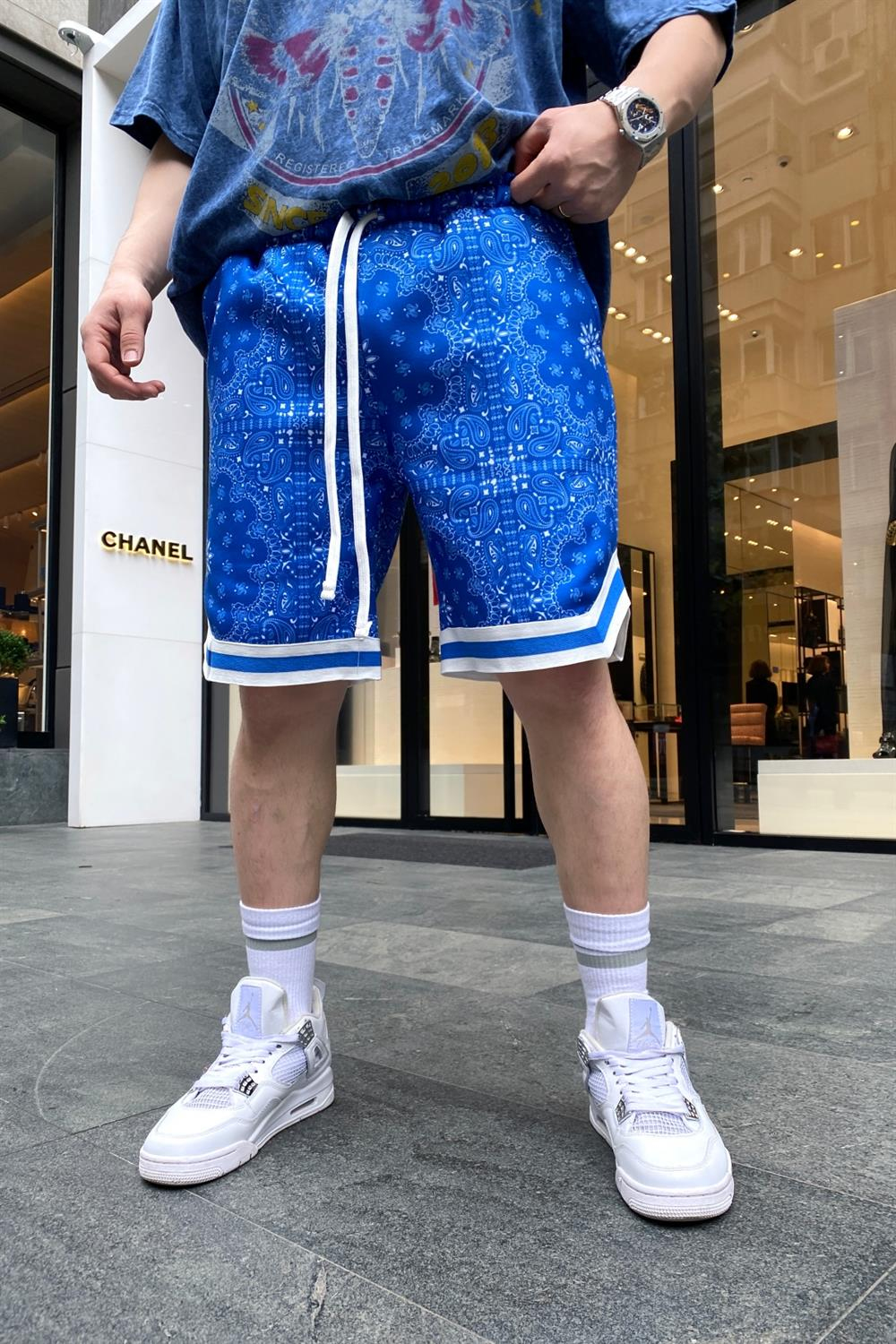 Mavi Bandana Desen Jarse Şort S206