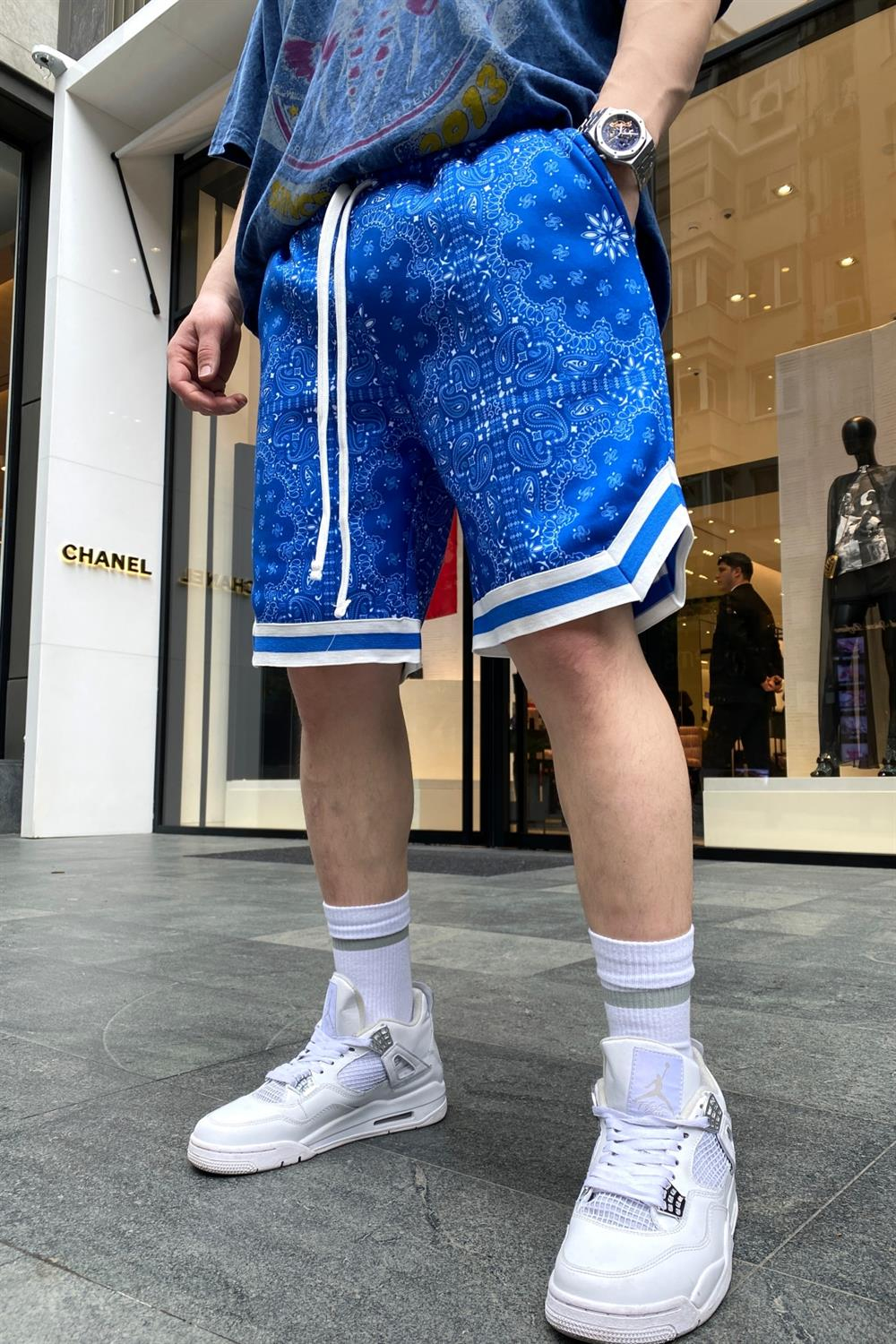 Mavi Bandana Desen Jarse Şort S206