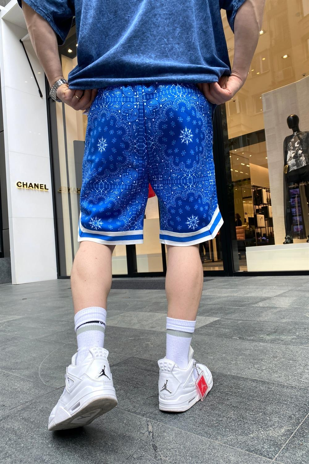 Mavi Bandana Desen Jarse Şort S206