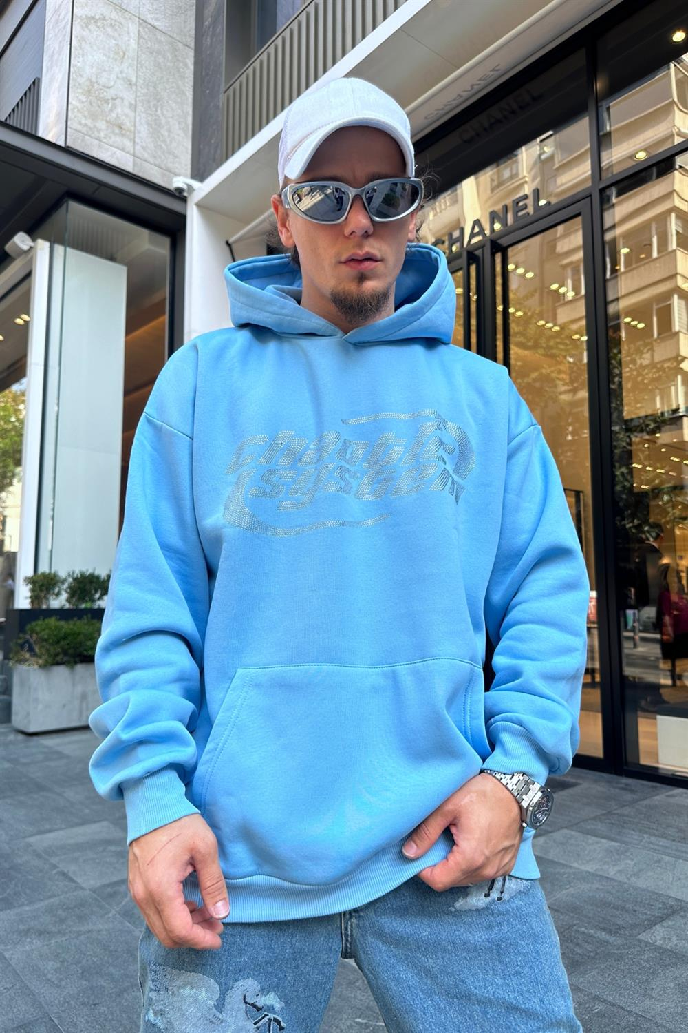 Mavi Taş Baskılı Chaotic Oversize Sweatshirt SW903