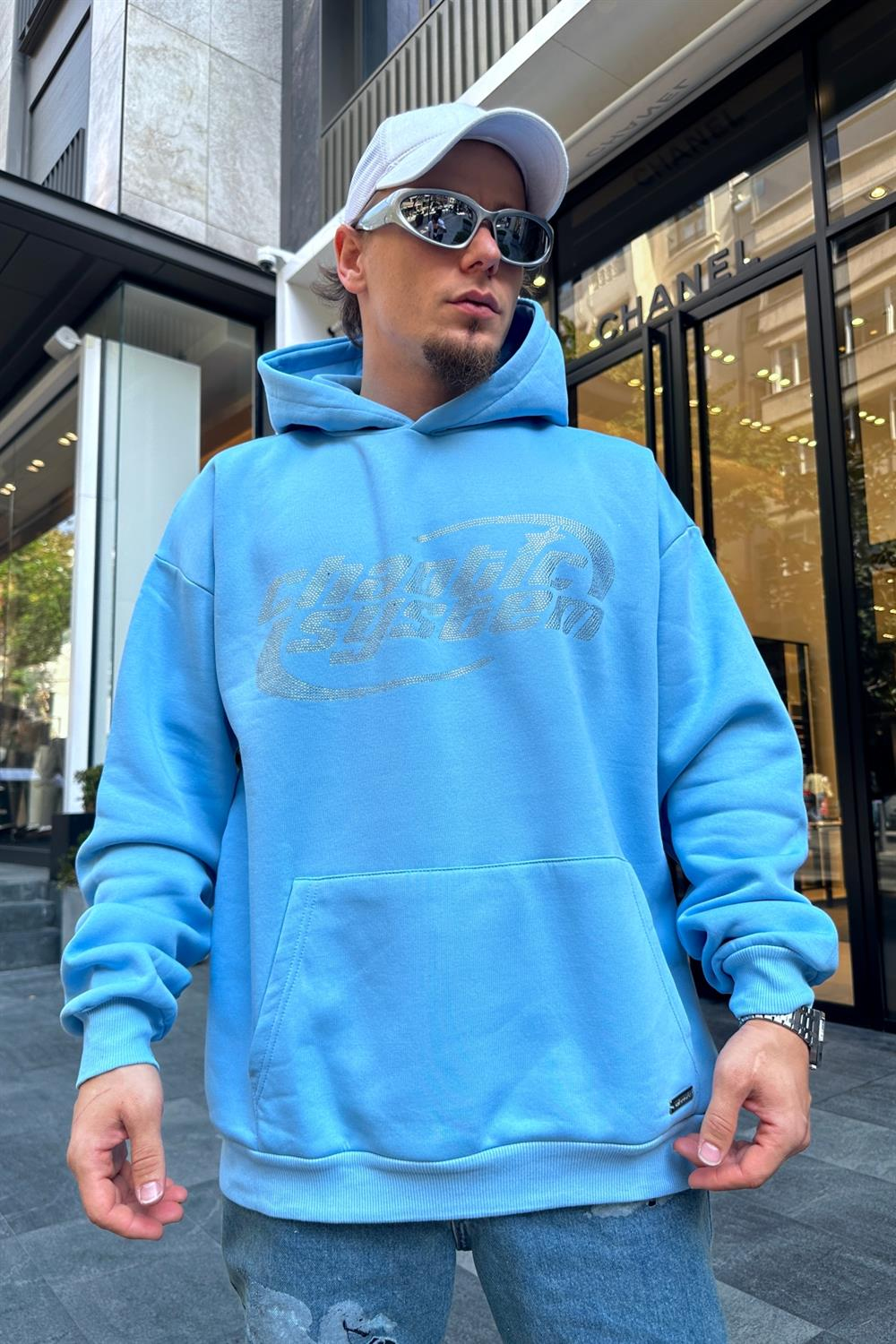 Mavi Taş Baskılı Chaotic Oversize Sweatshirt SW903