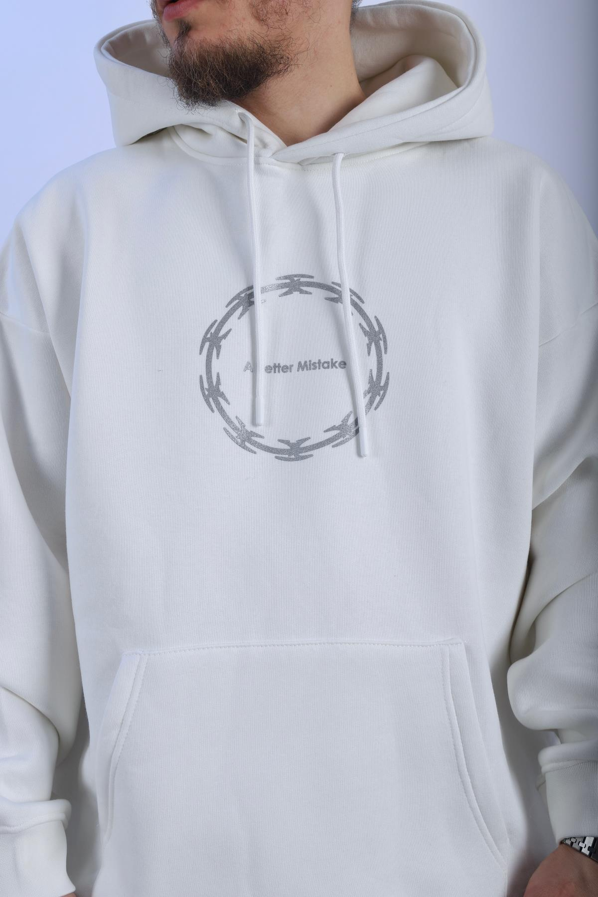 Mistake Baskılı Beyaz Oversize Hoodie SW1091