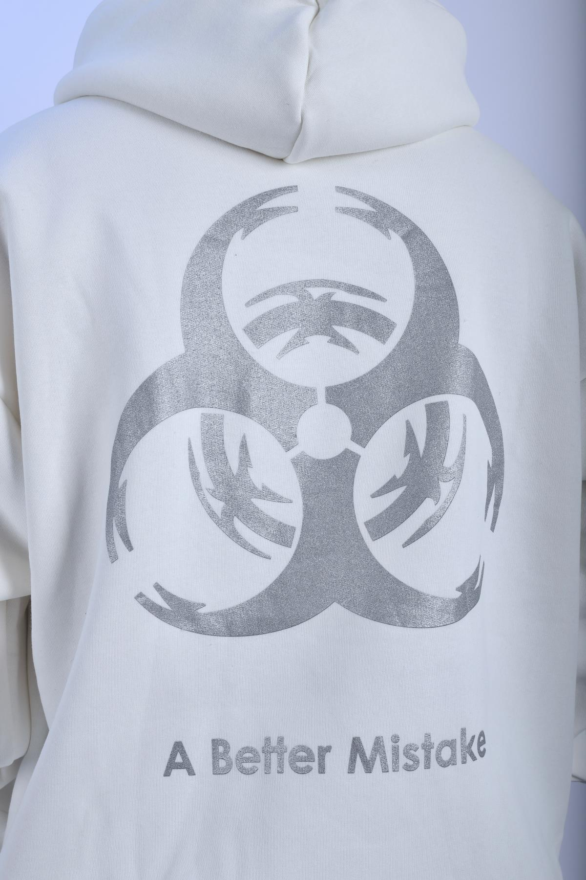 Mistake Baskılı Beyaz Oversize Hoodie SW1091
