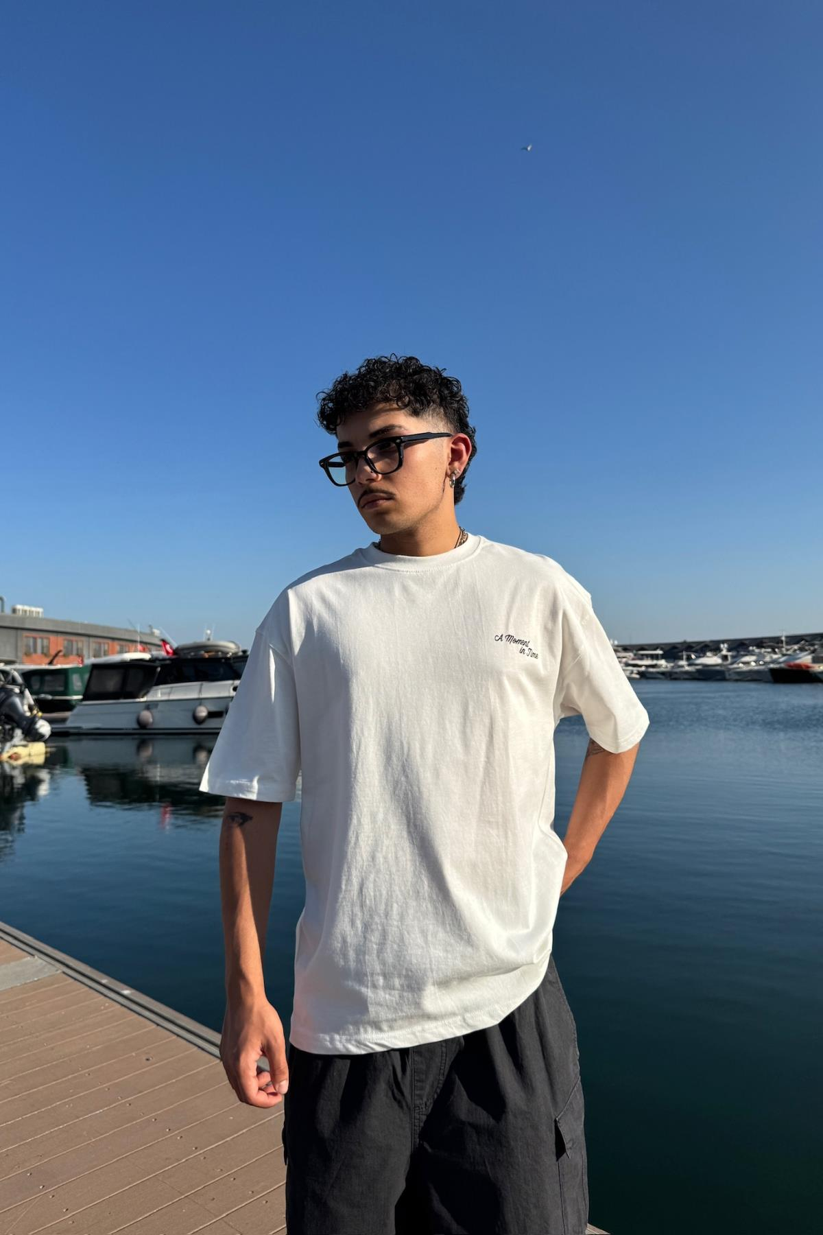 Moment Baskılı Krem Oversize Tshirt PM01