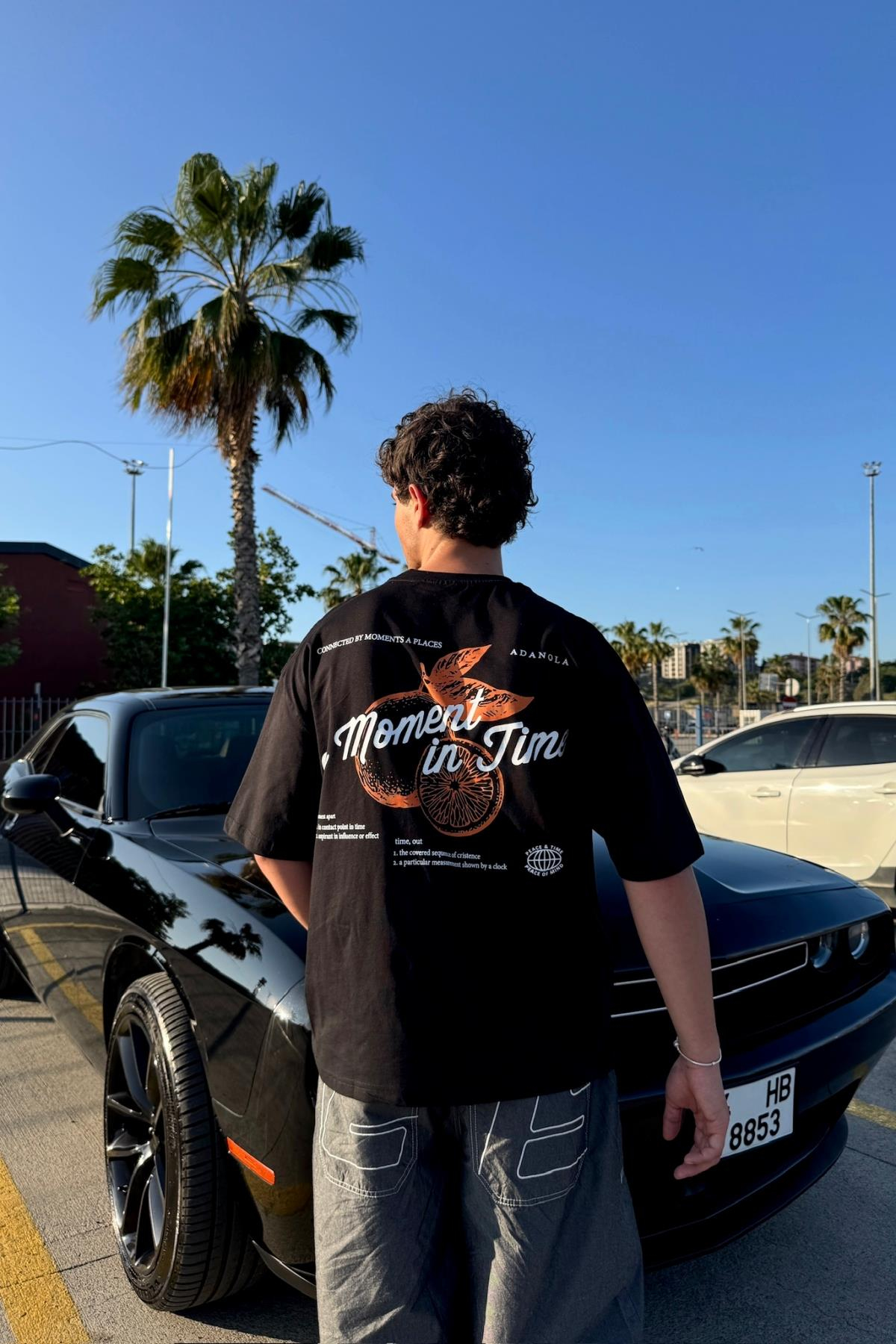 Moment Baskılı Siyah Oversize Tshirt PM01