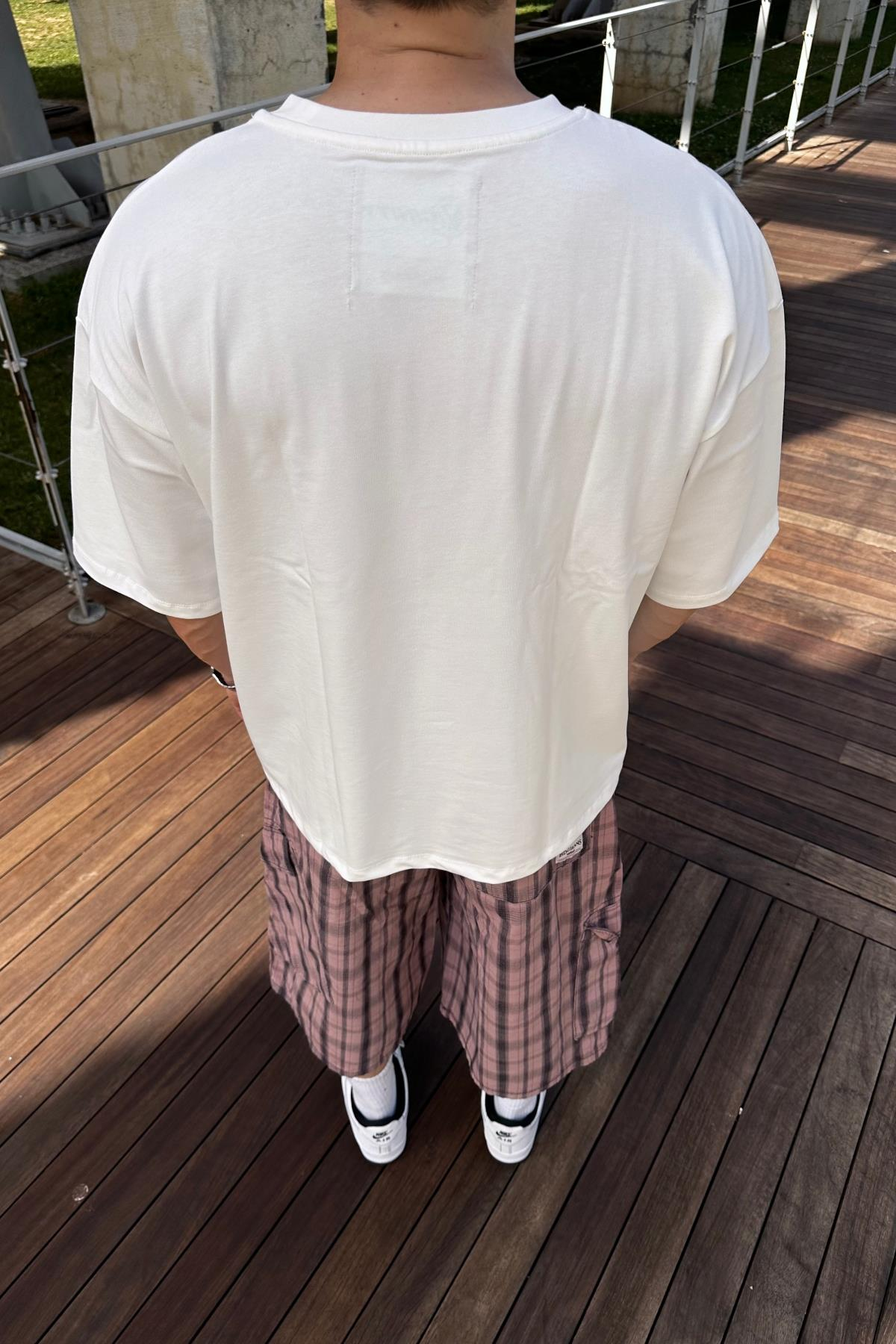 Mount Baskılı Krem Oversize Tshirt  T1131