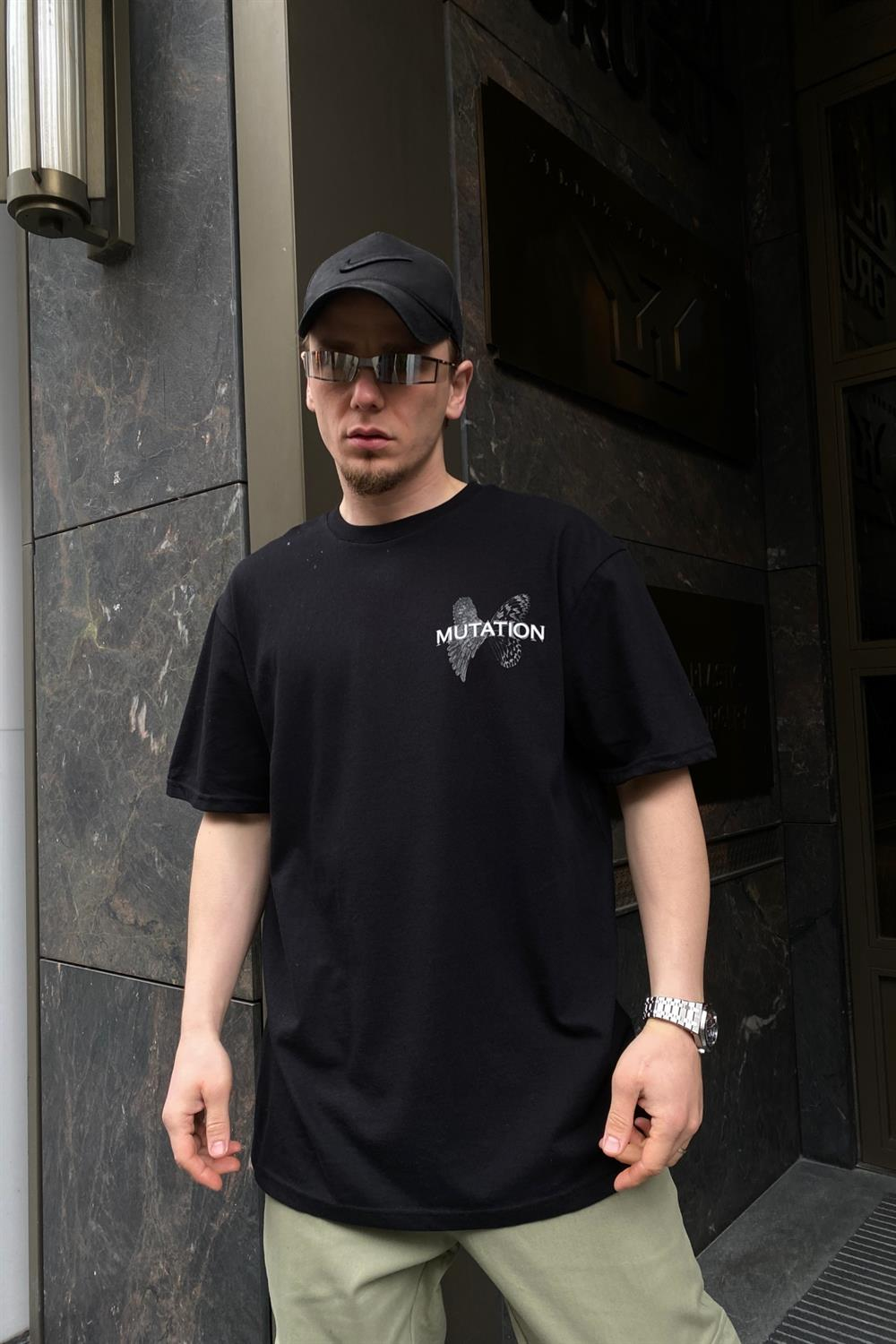 Mutation Butterfly Baskılı Siyah Oversize Tshirt T601