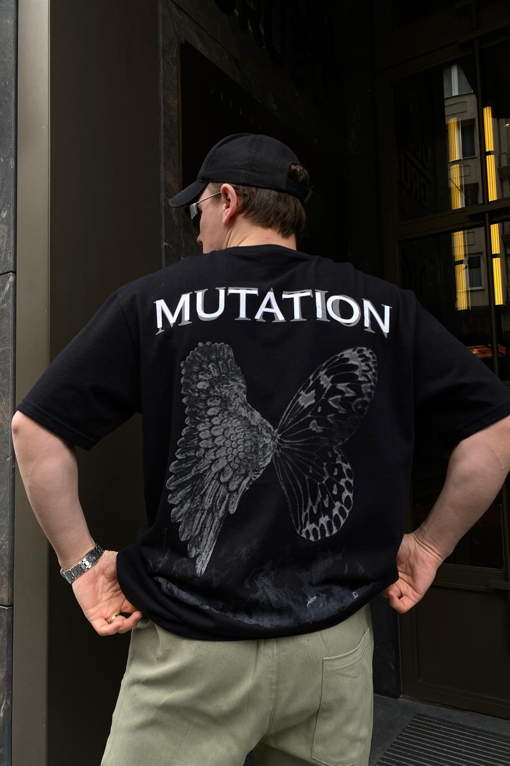 Mutation Butterfly Baskılı Siyah Oversize Tshirt T601