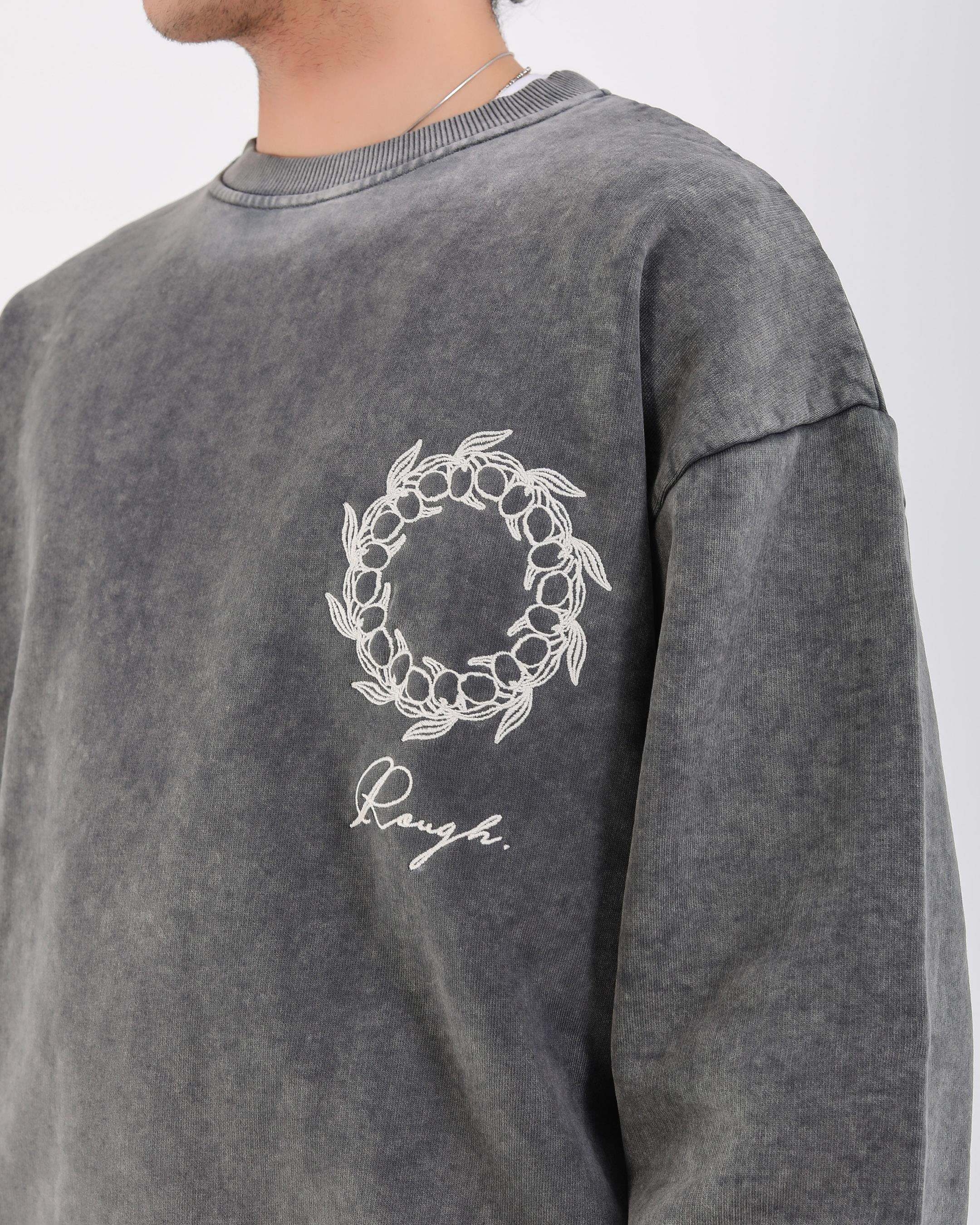 Nakışlı Acid Wash Oversize Premium Sweatshirt