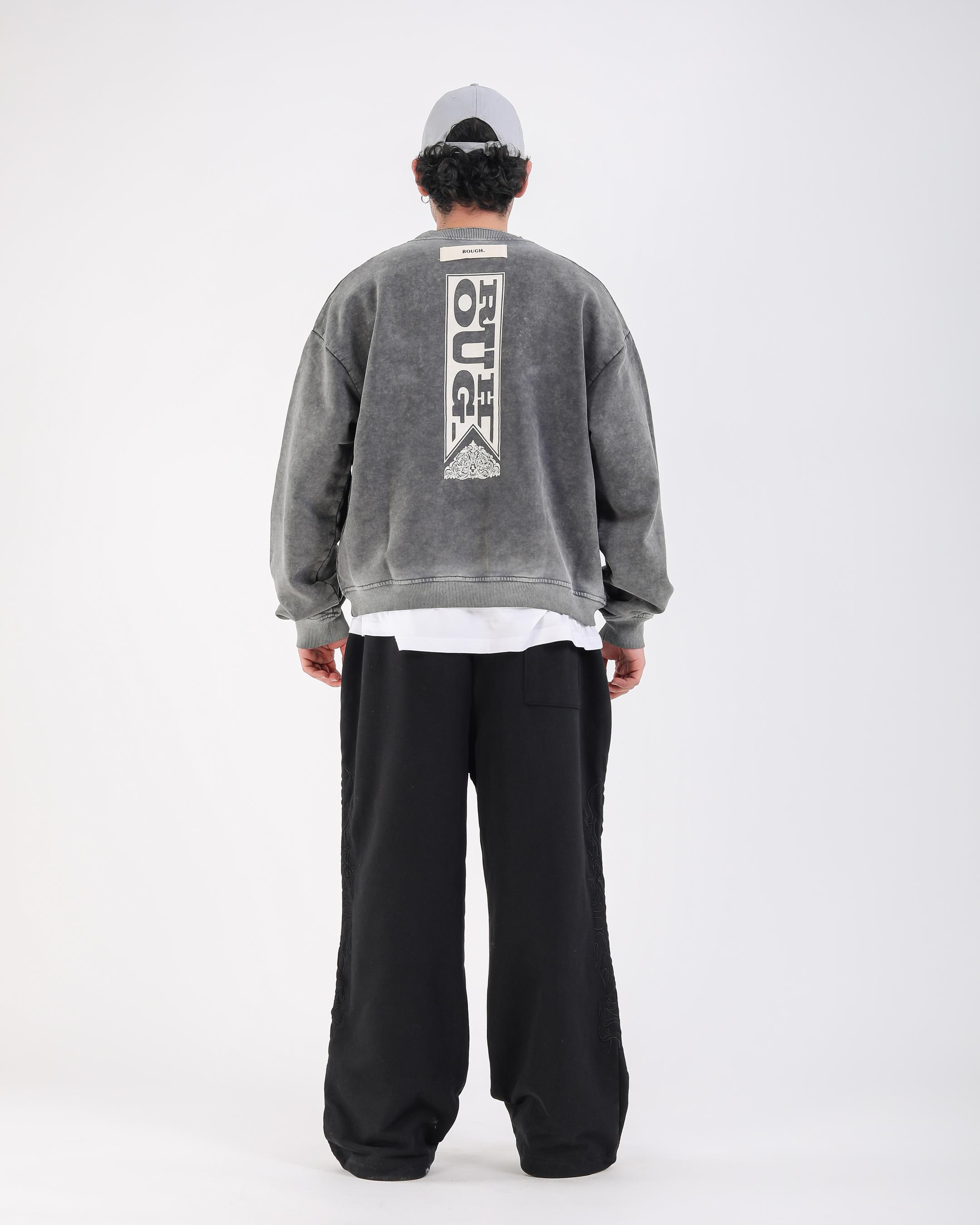 Nakışlı Acid Wash Oversize Premium Sweatshirt