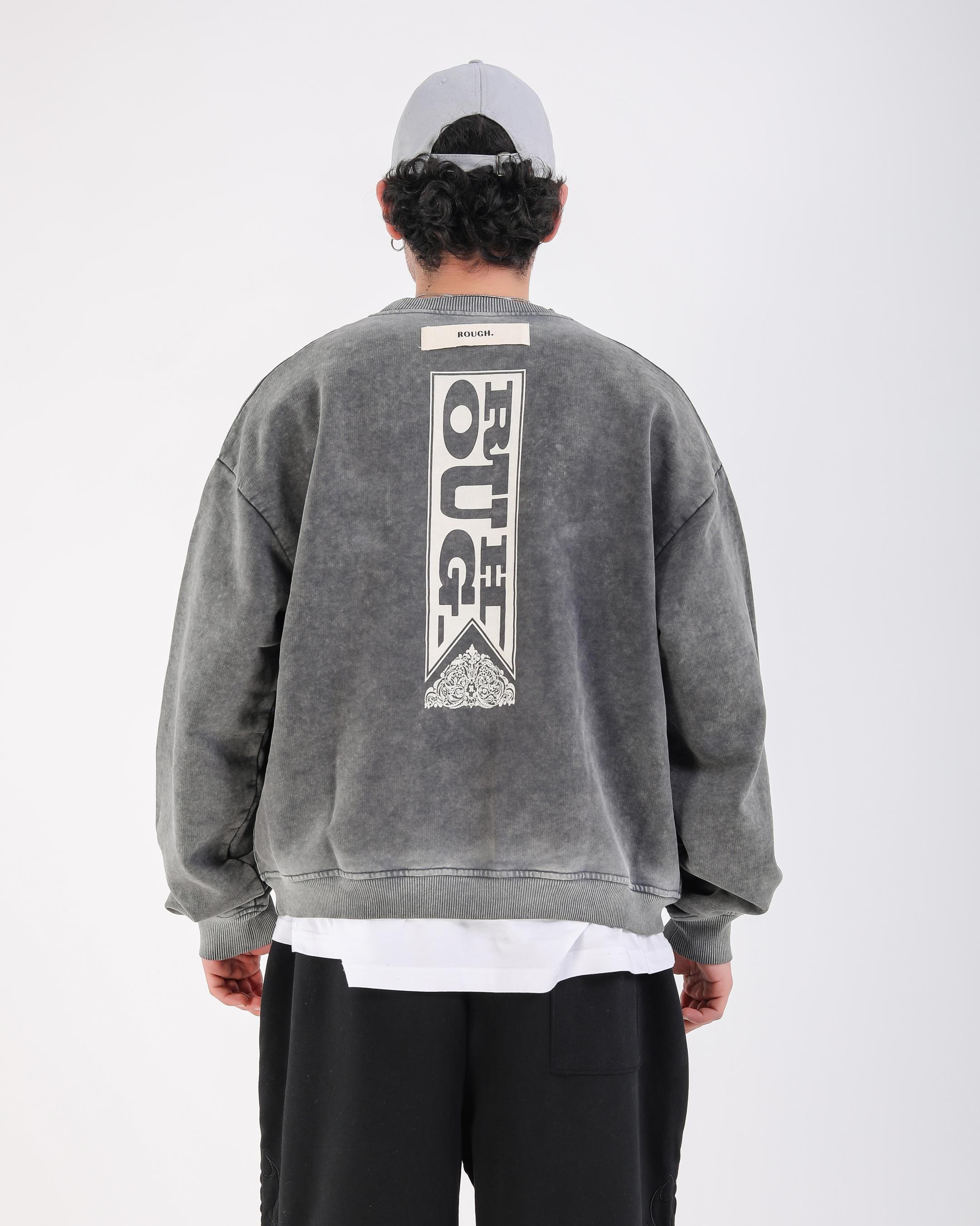 Nakışlı Acid Wash Oversize Premium Sweatshirt