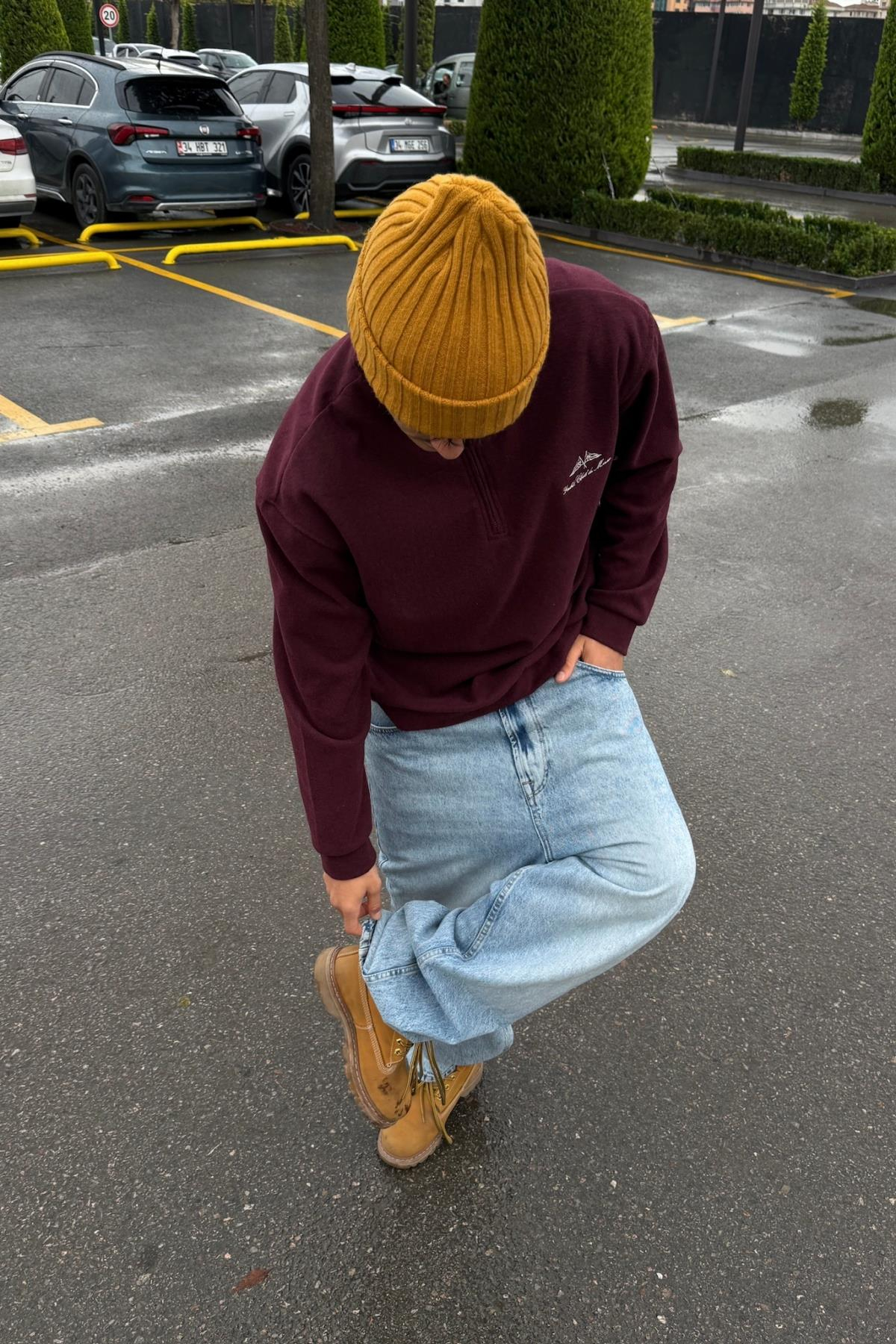 Nakışlı Bordo Yacht Club Oversize Kazak PM01