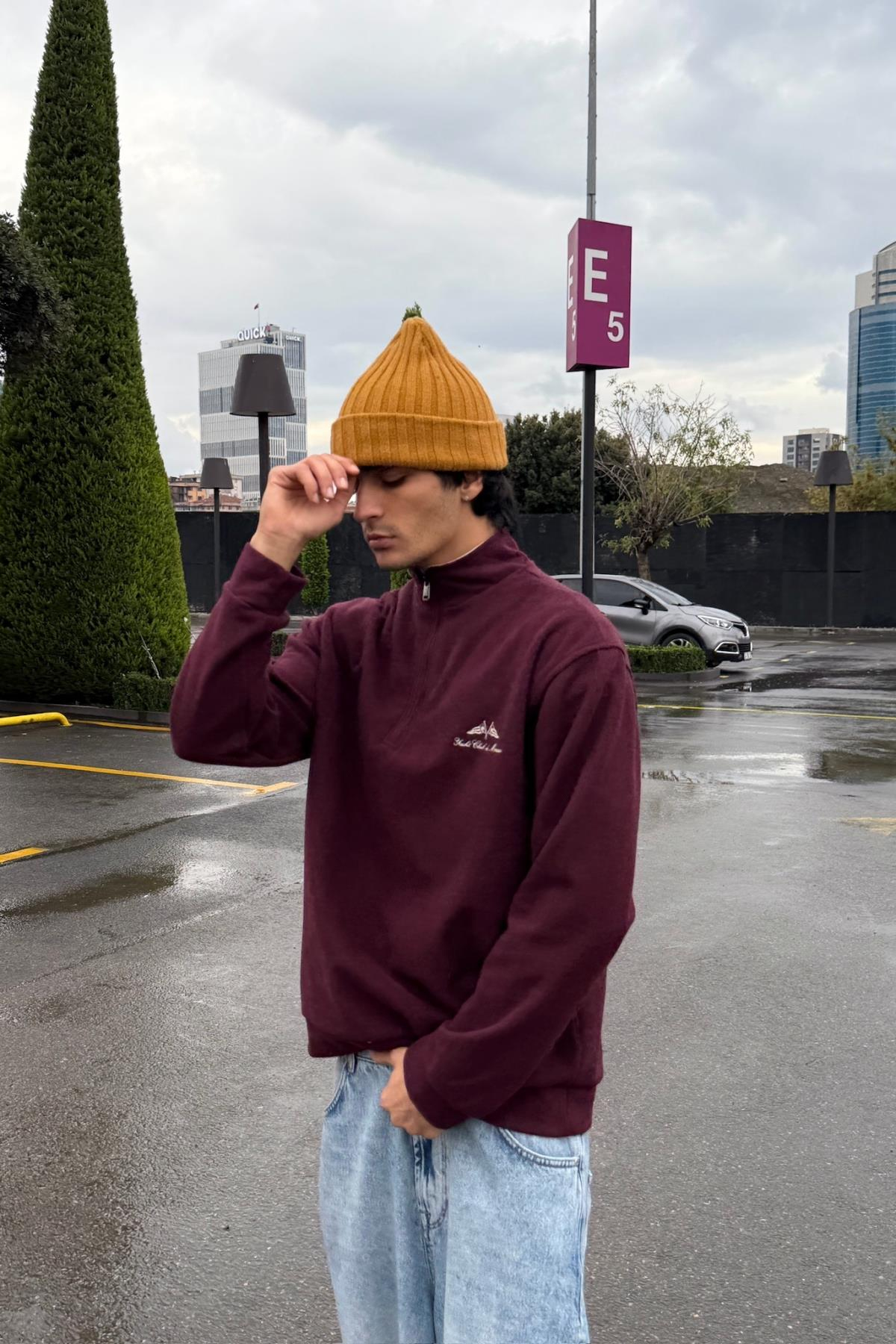 Nakışlı Bordo Yacht Club Oversize Kazak PM01