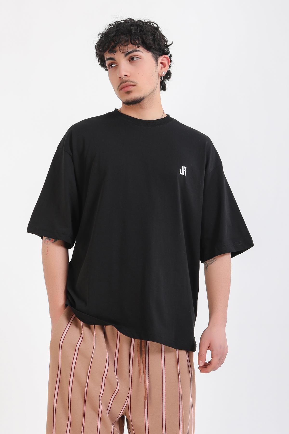 Nakışlı Jr Siyah Oversize Basic Tshirt