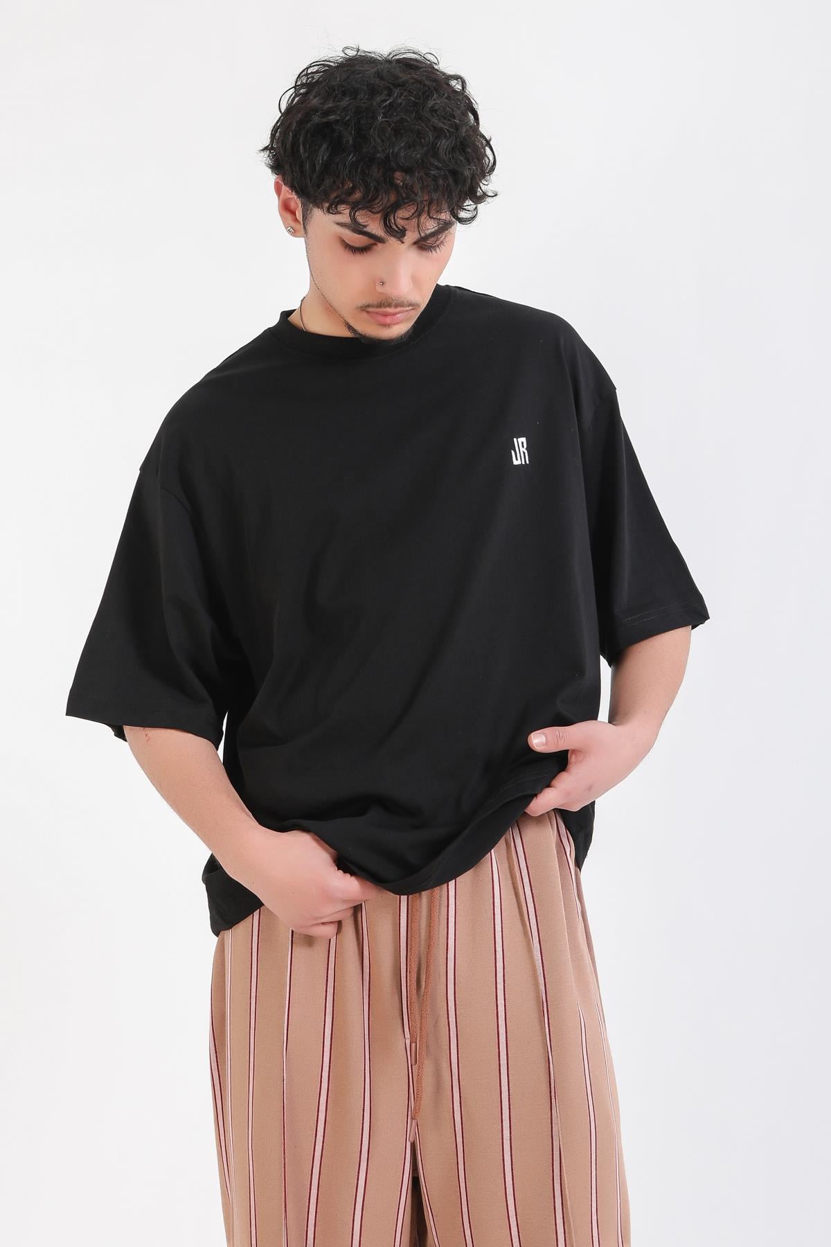 Nakışlı Jr Siyah Oversize Basic Tshirt