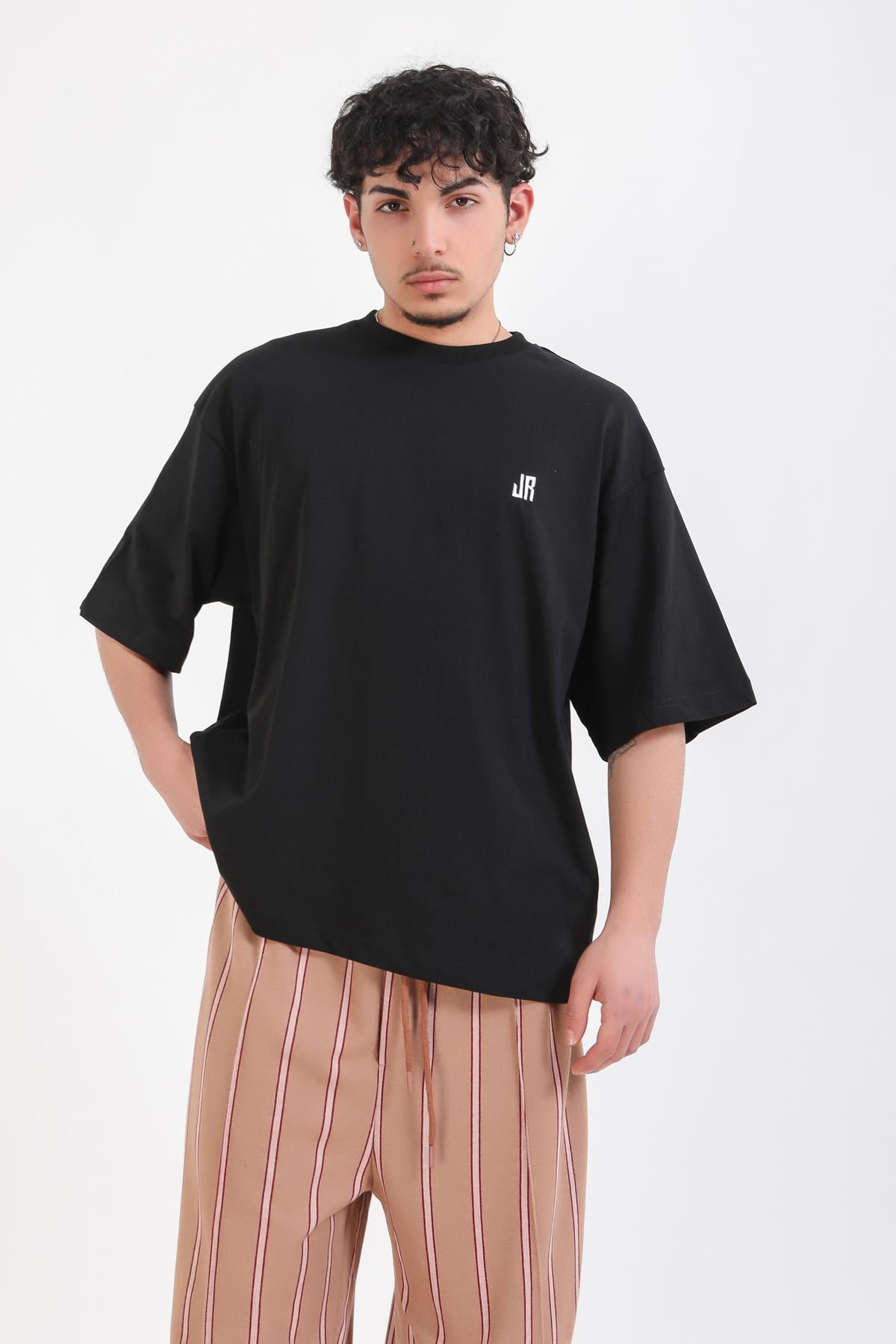 Nakışlı Jr Siyah Oversize Basic Tshirt