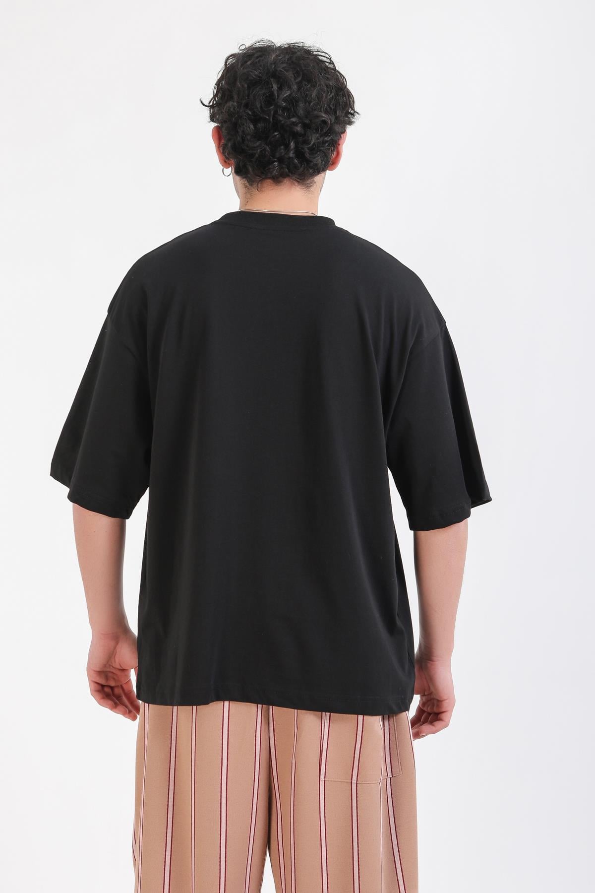 Nakışlı Jr Siyah Oversize Basic Tshirt