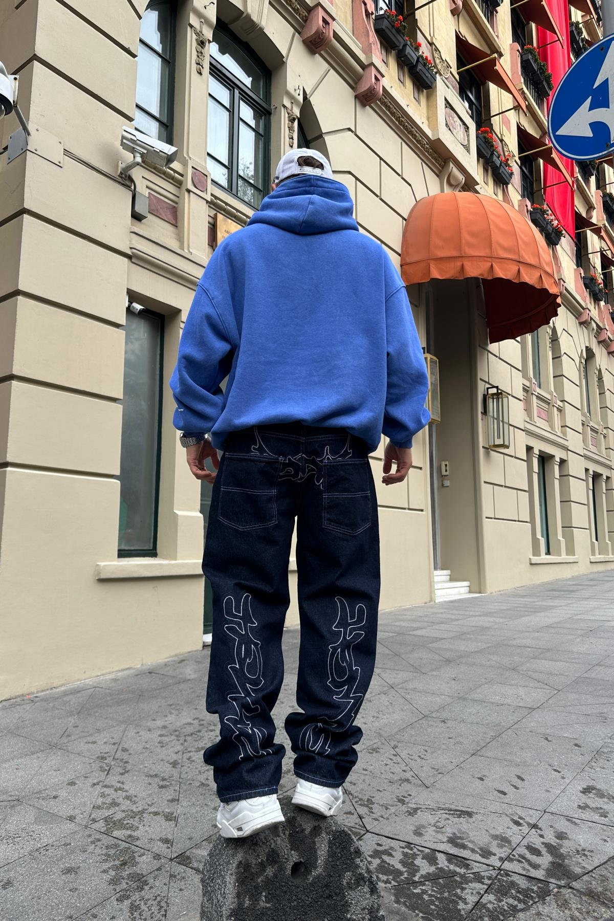 Nakışlı Koyu Mavi Jean Pantolon P828