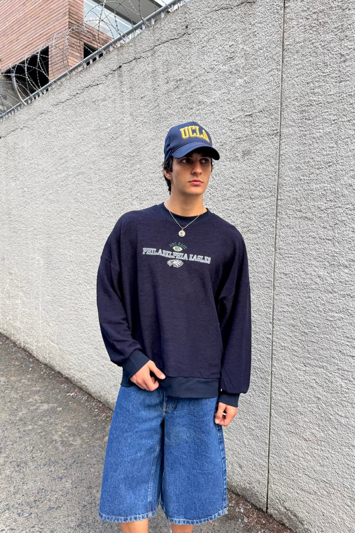 Nakışlı Lacivert Oversize Philadelphia Sweatshirt