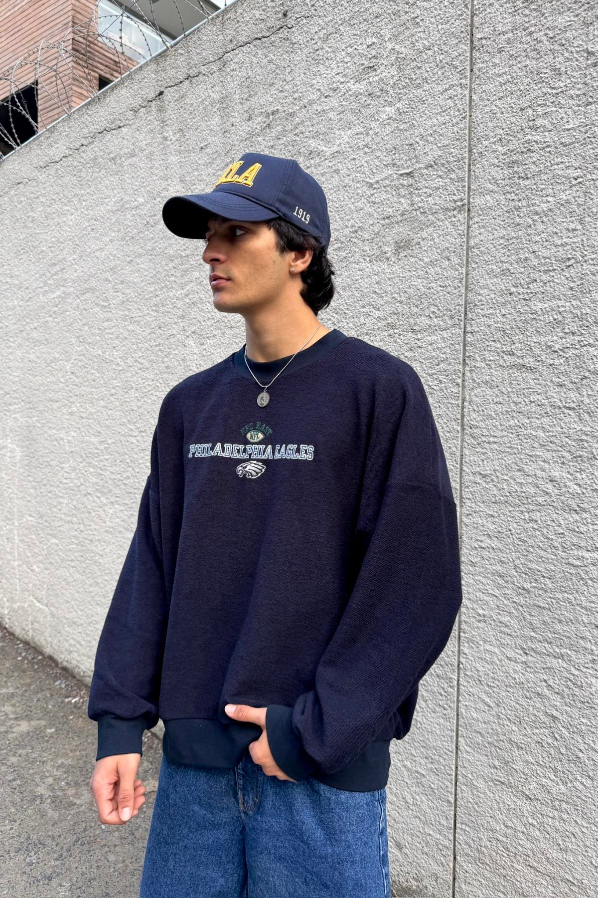 Nakışlı Lacivert Oversize Philadelphia Sweatshirt