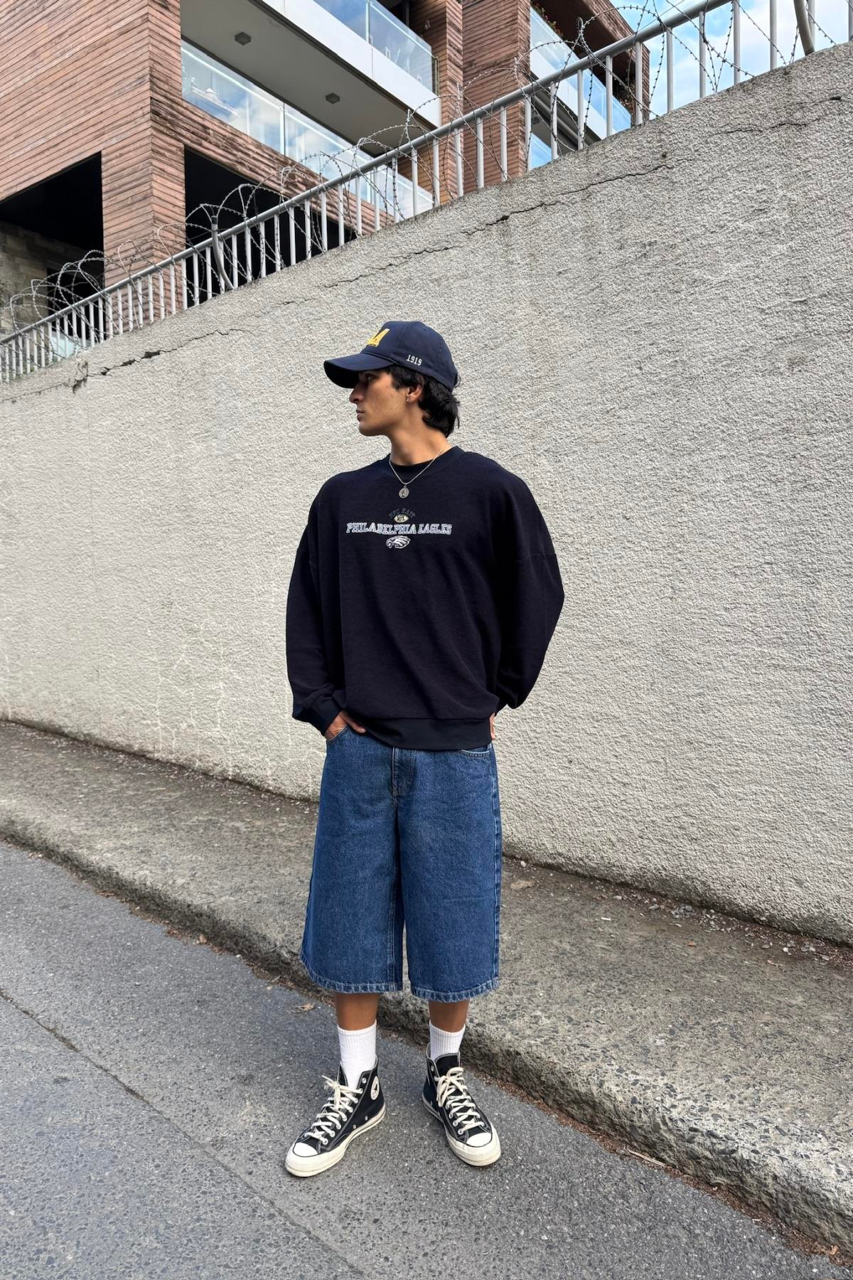 Nakışlı Lacivert Oversize Philadelphia Sweatshirt