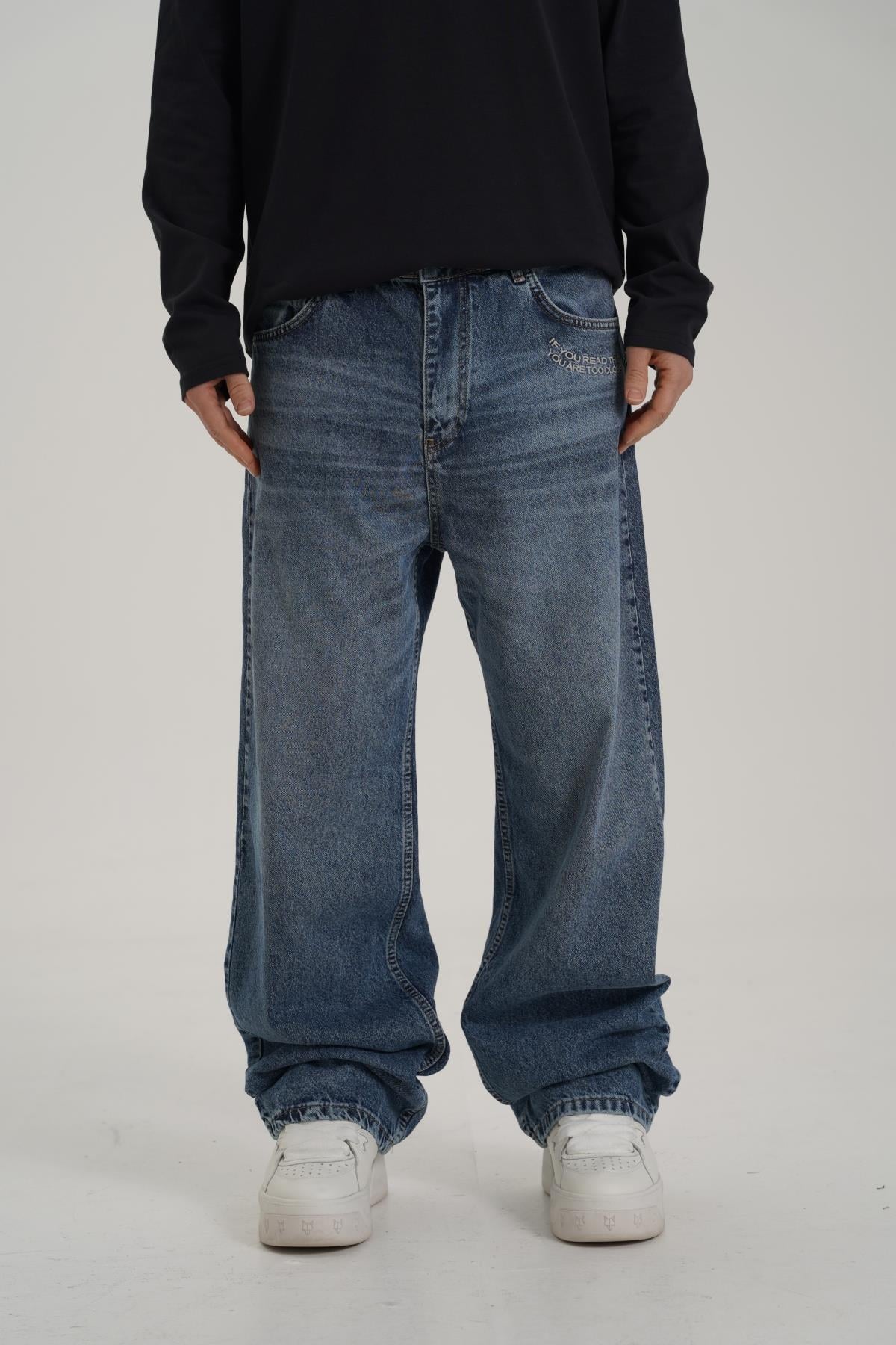 Nakışlı Mavi Yıkamalı Jean Pantolon CT01 6657