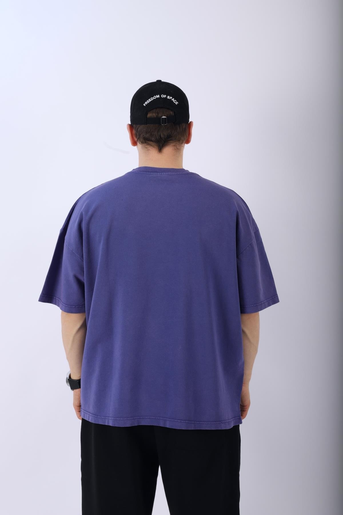 Nakışlı Mor Oversize Tshirt T947
