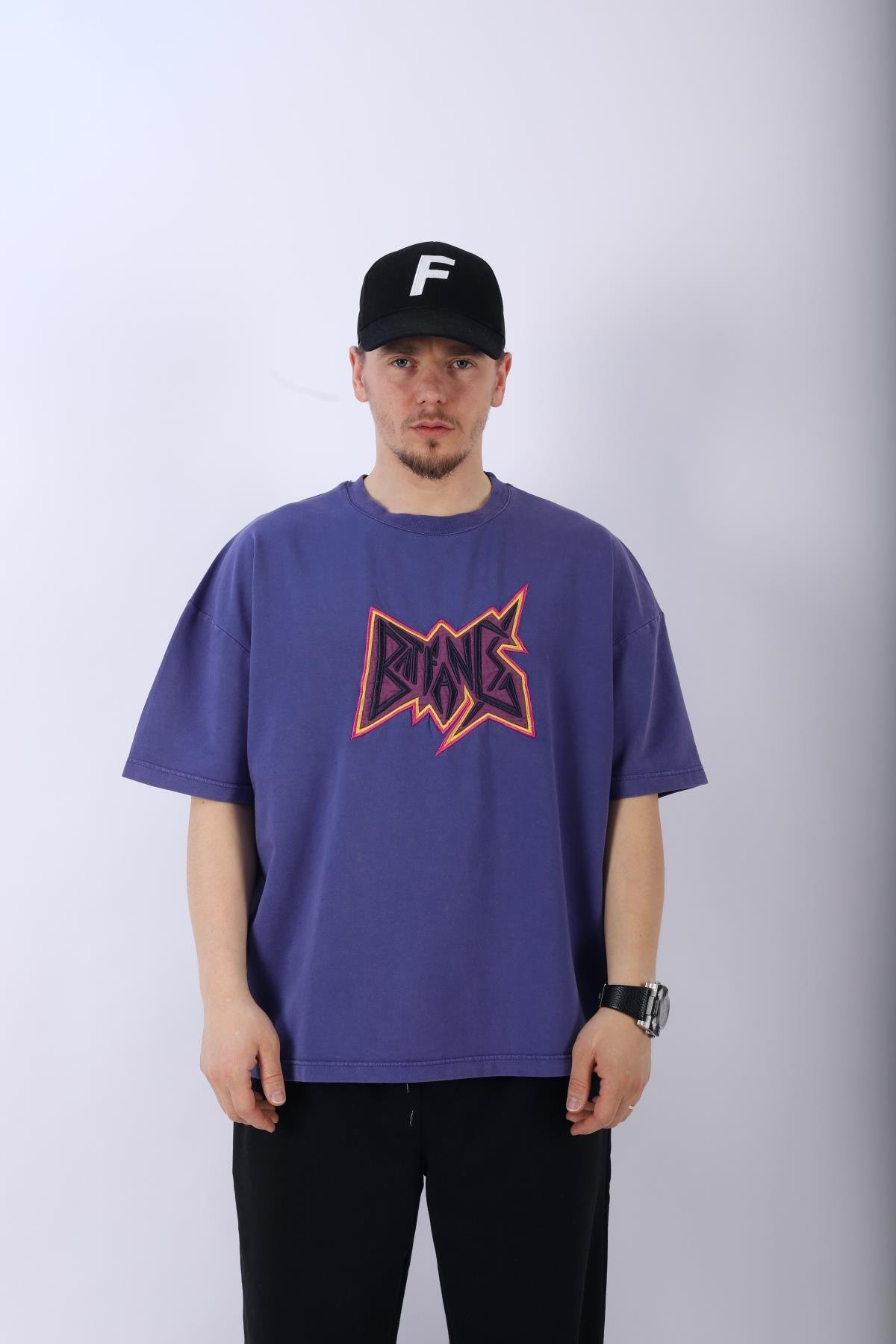 Nakışlı Mor Oversize Tshirt T947