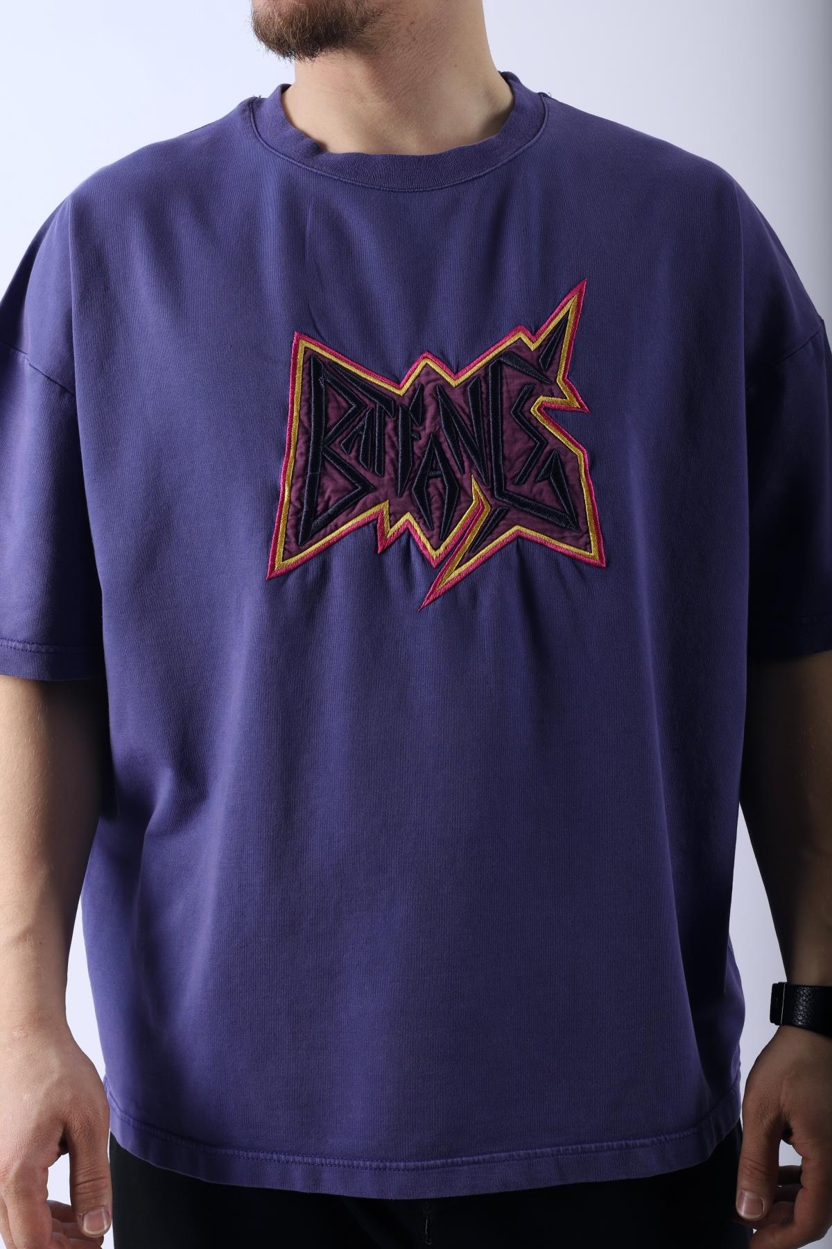 Nakışlı Mor Oversize Tshirt T947