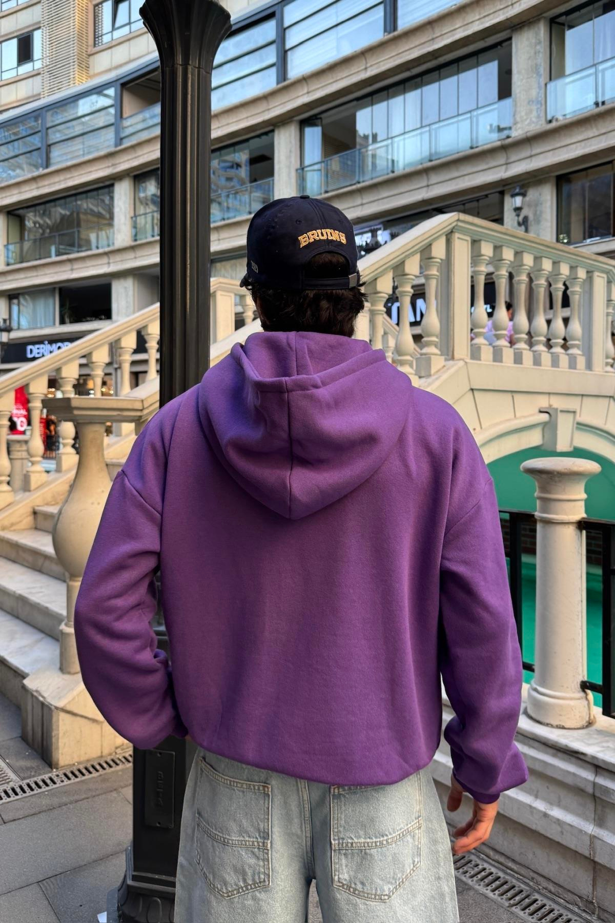 Nakışlı Mor Oversize Worst Hoodie