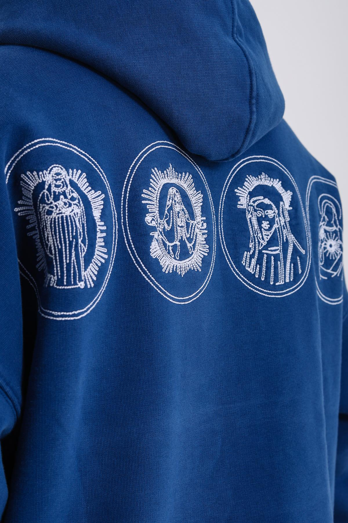 Nakışlı Premium Kumaş Mavi Oversize Hoodie SW1183