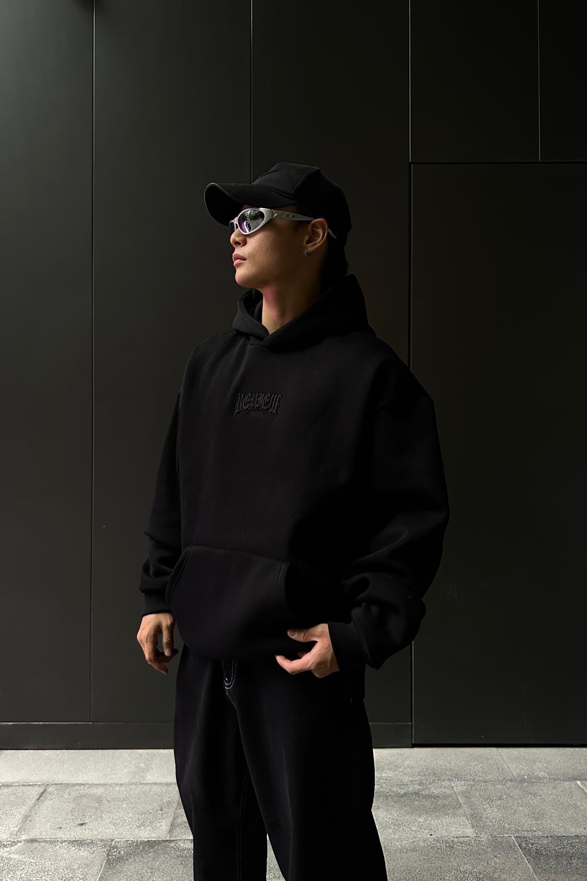 Nakışlı Siyah Rv Oversize Sweatshirt SW1032