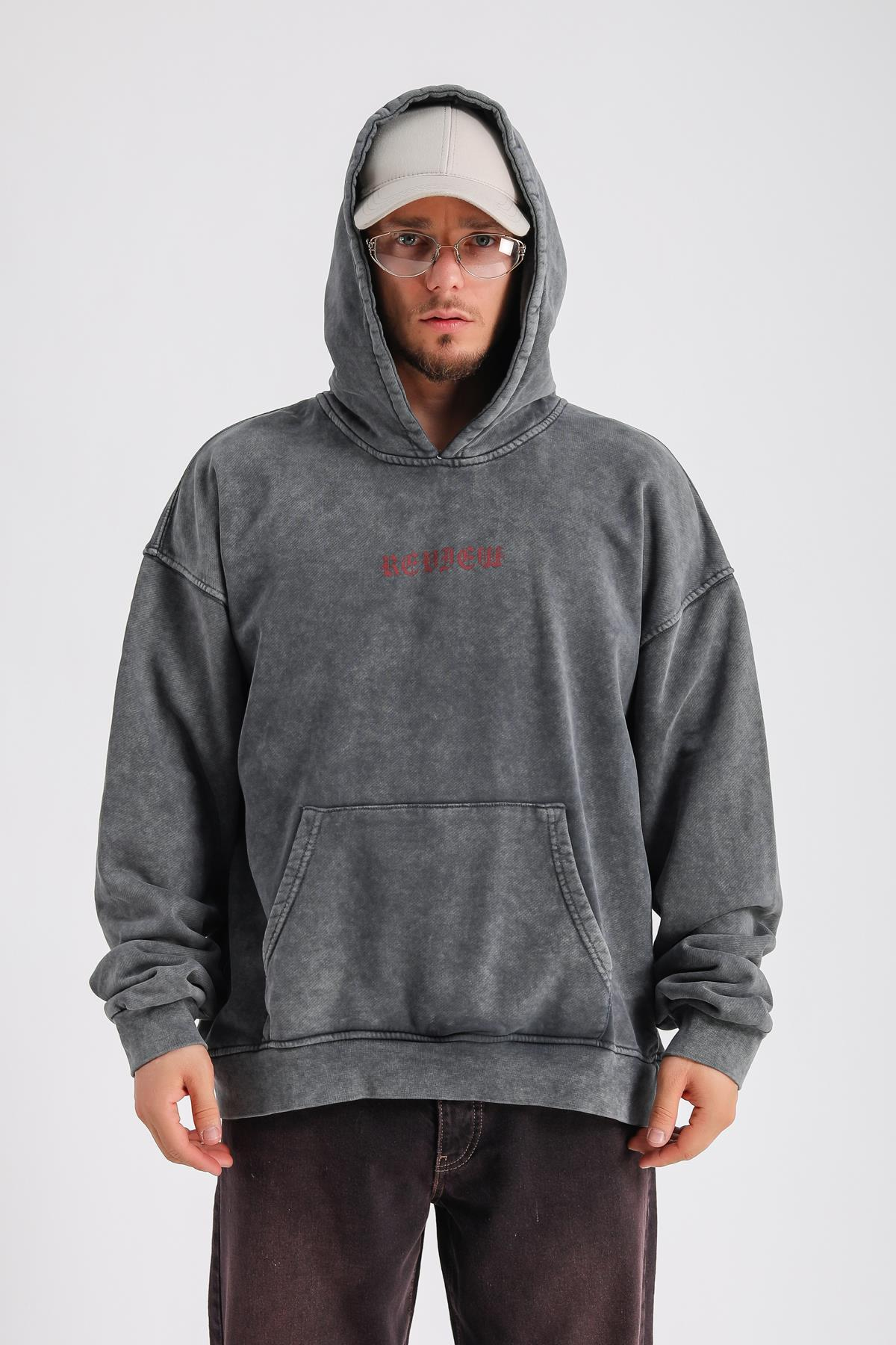 Never Est Baskılı Füme Acid Wash Oversize Sweatshirt SW1158