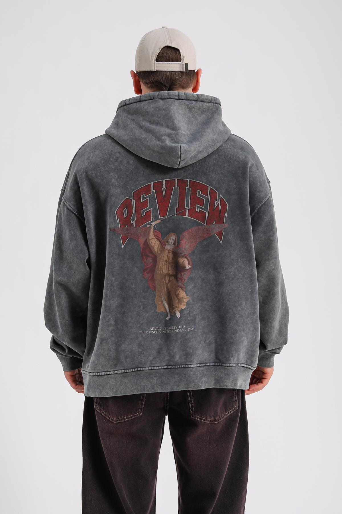 Never Est Baskılı Füme Acid Wash Oversize Sweatshirt SW1158